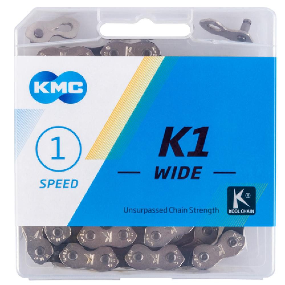 Fahrradkette KMC K1 Wide 1s Kette 1-fach 1/2 x 1/8 110 Glieder silber-schwarz - rob