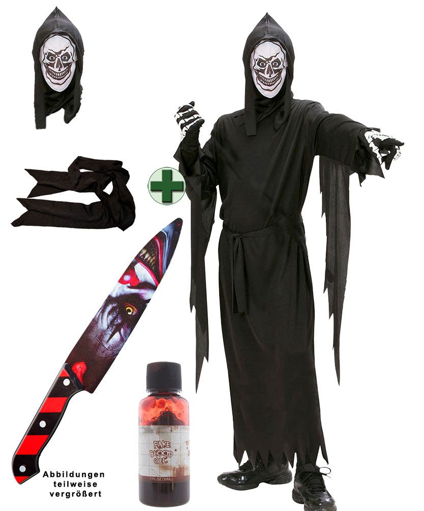 Karneval-Klamotten Kostüm Scream Kinder Hauling Ghost Der Shrei Halloween, Halloweenkostüm Kapuzenumhang Totenkopf Maske mit Killer Clown Messer