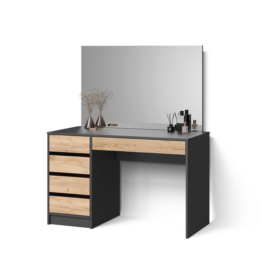 Livinity® Schminktisch Imola, Anthrazit/Goldkraft Eiche, 120 cm