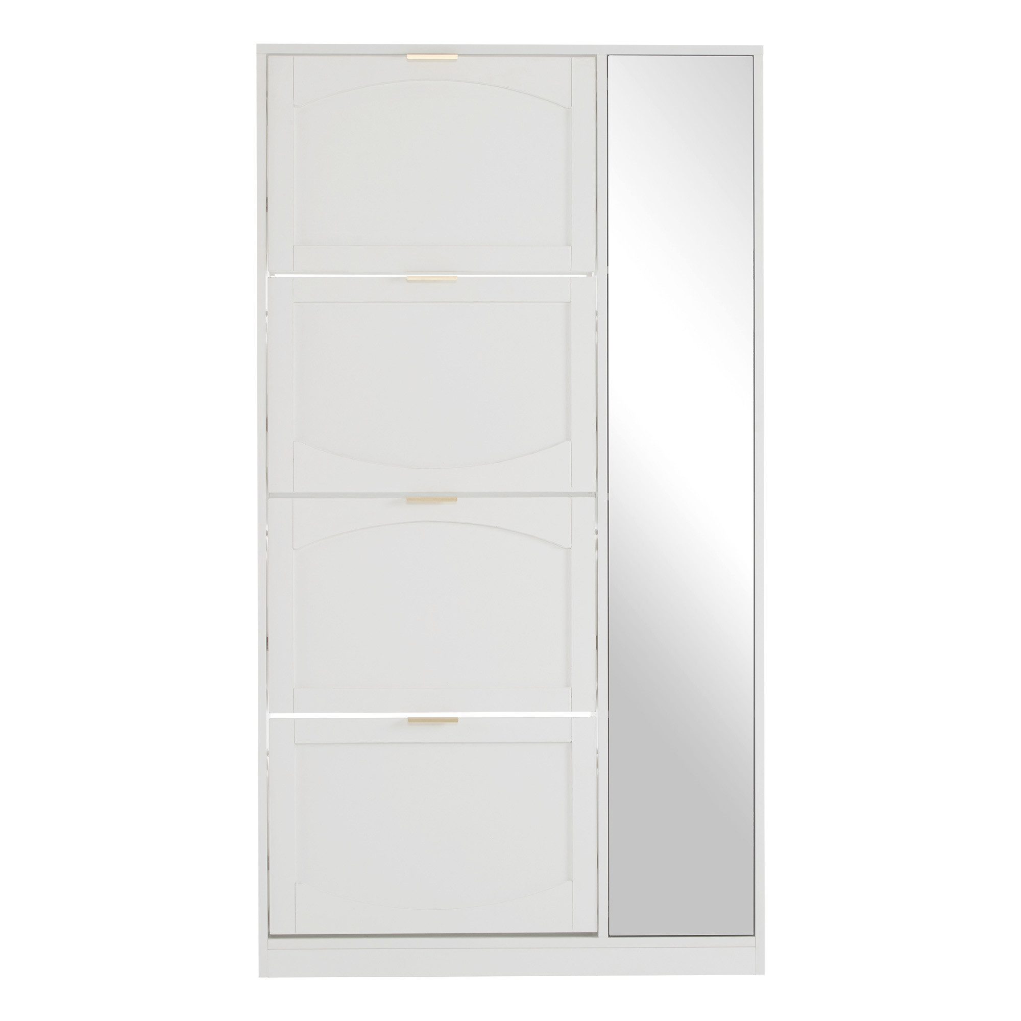 Flieks Schuhschrank mit Spiegel (1-St., B80/H147/T24 cm) Schuhkommode mit 4 Klappen Schuhregal Schuhkipper weiß – Bild 4 von 5