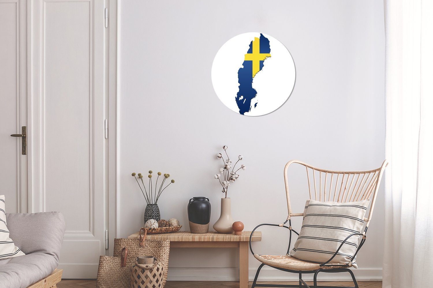 der Schweden von in Landes (1 Wohnzimmer Tapetenkreis Tapetenaufkleber, MuchoWow Illustration für Kinderzimmer, St), Form des Rund, Wandsticker Flagge