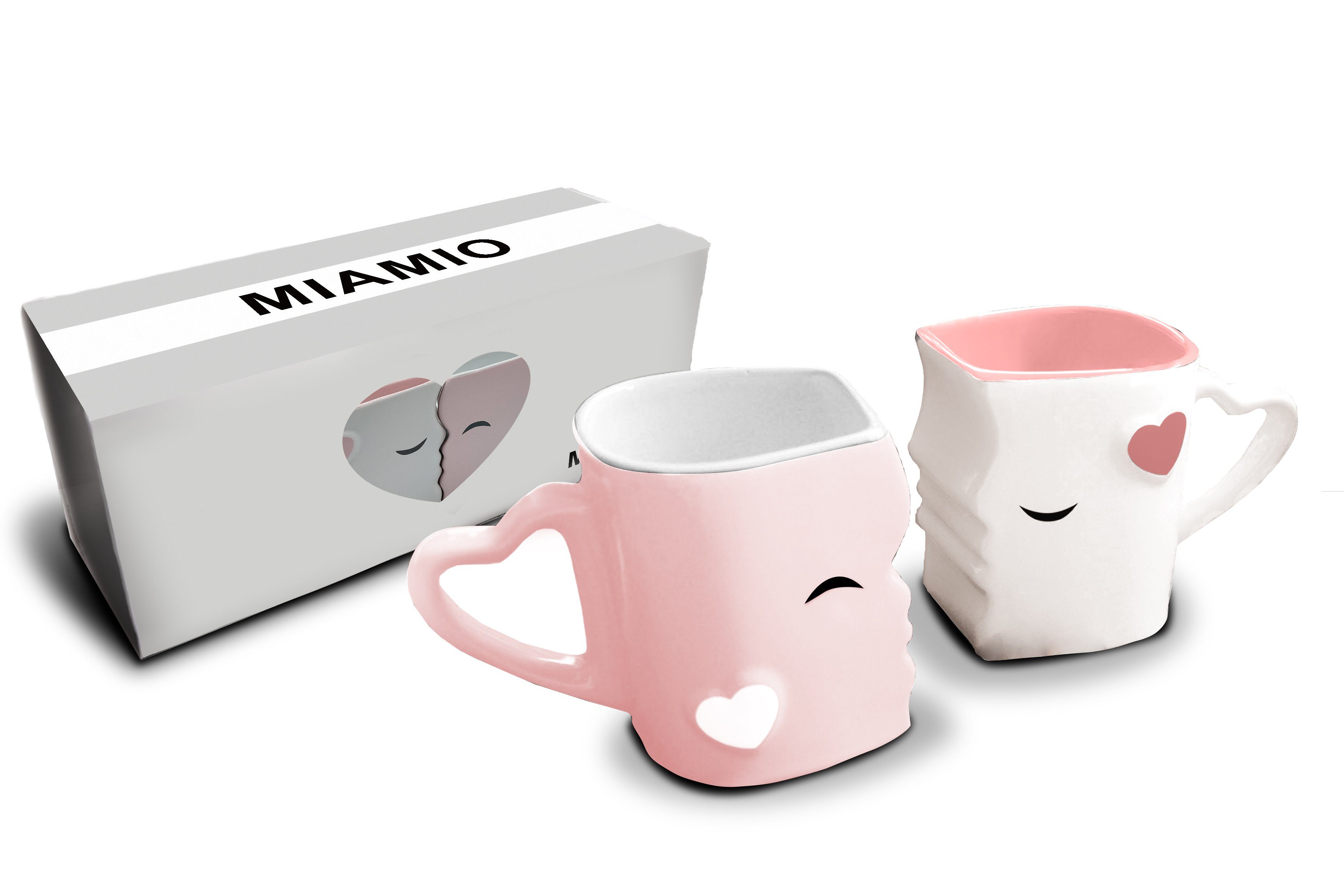 MiaMio Kaffeeservice MIAMIO - Küssende (2-tlg) Tassen Geschenk Rosa Kaffeetassen«, Set, Keramik