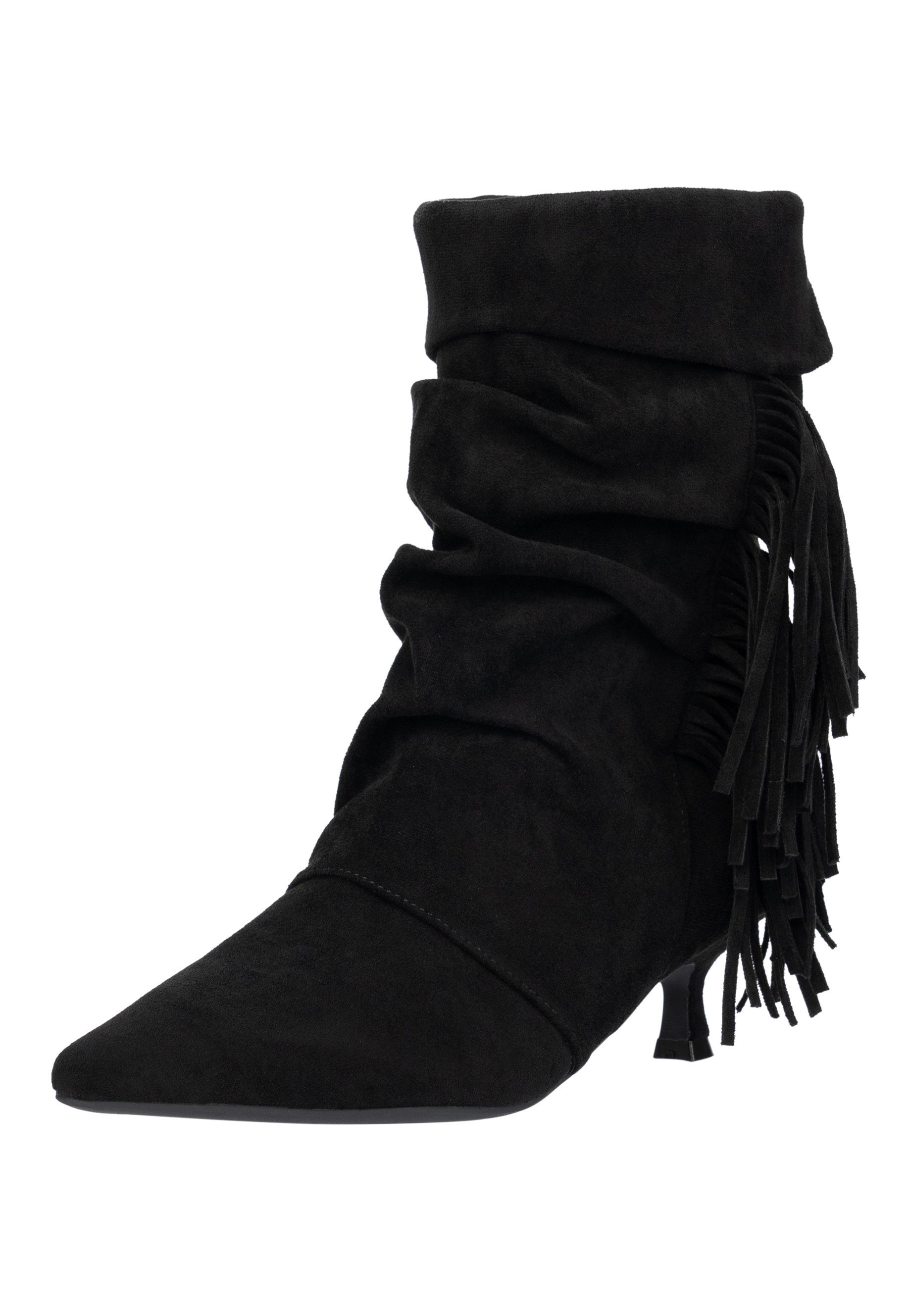 Salinyang Damen Stiefeletten mit Fransen in Wildlederoptik – Kitten Heels Stiefelette