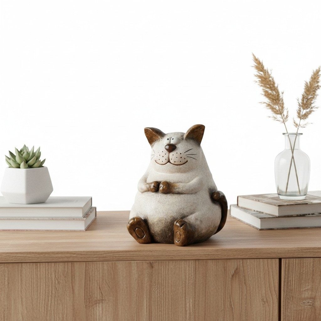 formano Dekofigur Dekokatze dicke Katze im Cartoon-Stil Creme-Braun 36 cm Glasur (1 St)