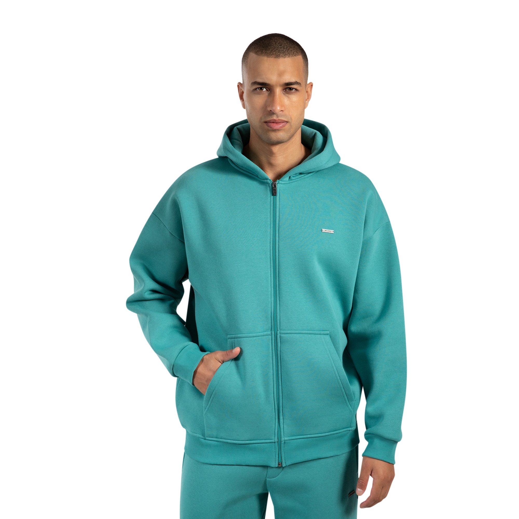 Smilodox Kapuzenstrickjacke Cedrik, Oversize Zip Hoodie, Kapuzenpullover mit Front-Zipper Langarm Kängurutasche Metallabel weiches Material Freizeit Alltag