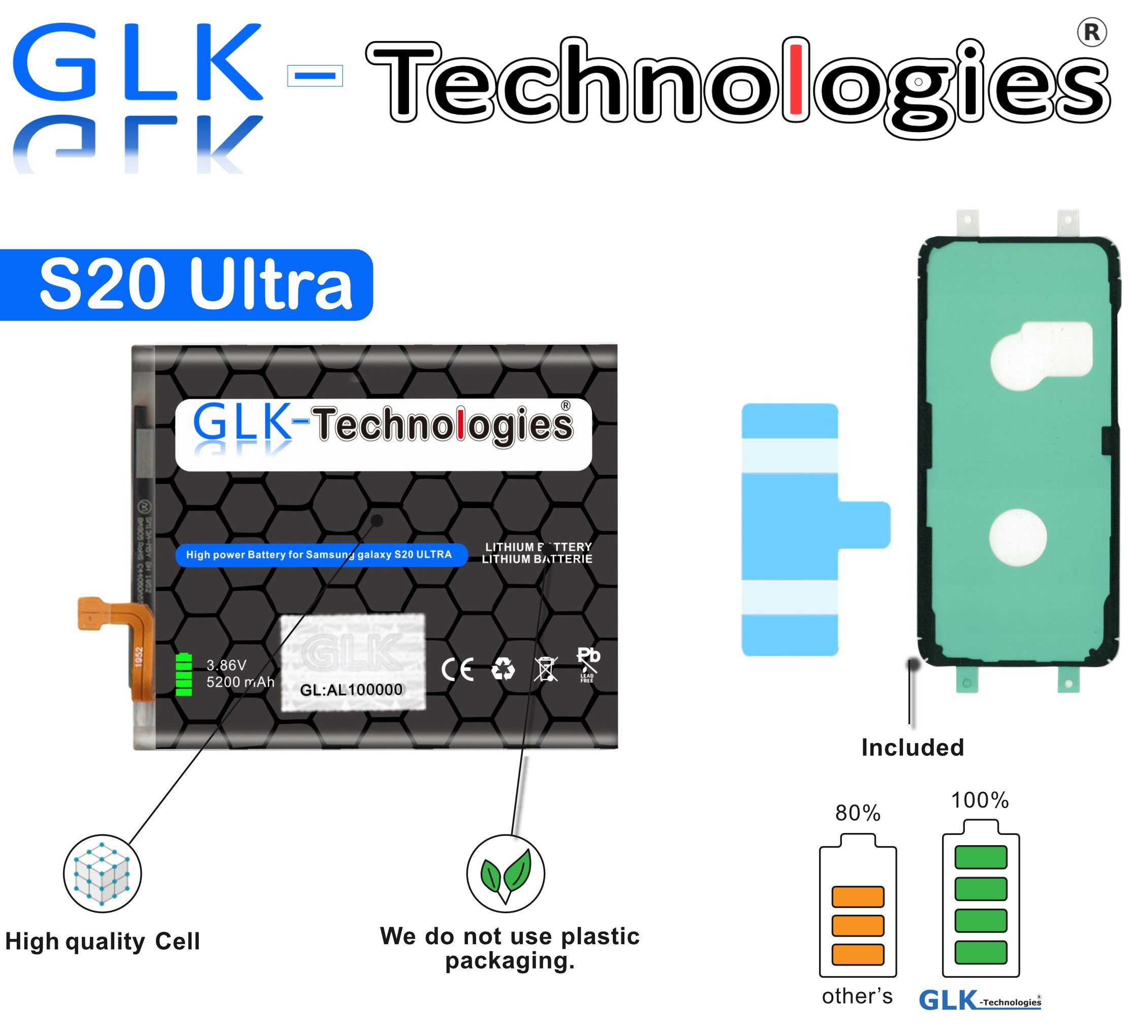 GLK-Technologies High Power Ersatzakku Samsung S20 Galaxy Handy-Akku Ohne SM-G988B Set Ultra für