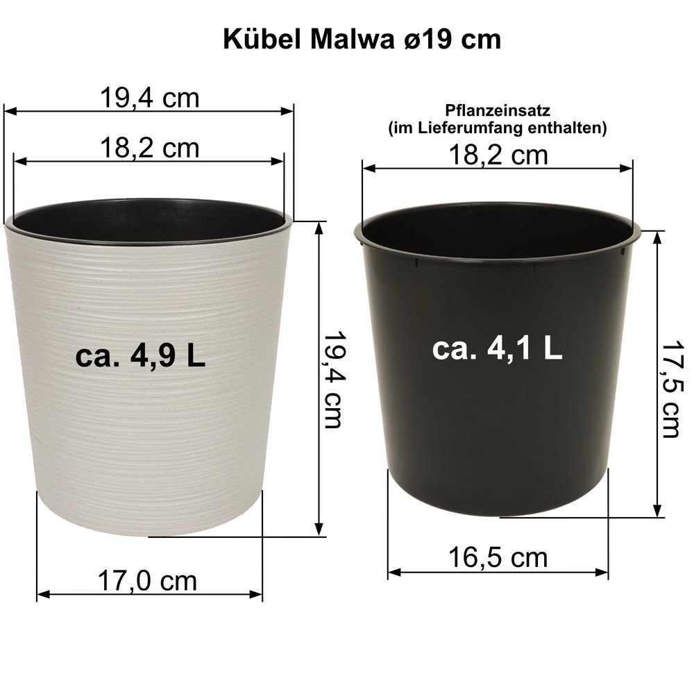 wetterfestes - Kübel MePla - Heimwerkercenter - anthrazit Kübel Übertopf - cm UV-beständiger ø19 - Strip - Blumenkübel Pflanzgefäß - Malwa Pflanzentopf