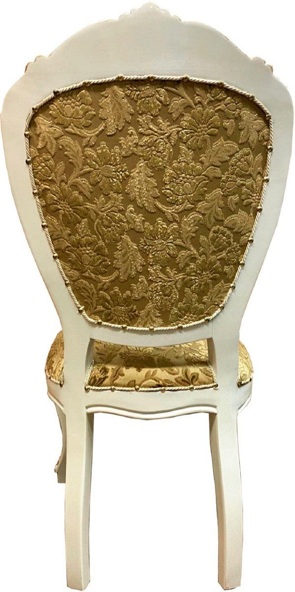 Casa Padrino Esszimmerstuhl / designed Barock - Pompööse Möbel Harald / Muster by Luxus 4 Gold Stühle - Esszimmerstühle Barock Esszimmerstühle Creme-Weiß Esszimmer Gold Glööckler by Pompöös Barock - Bouquet