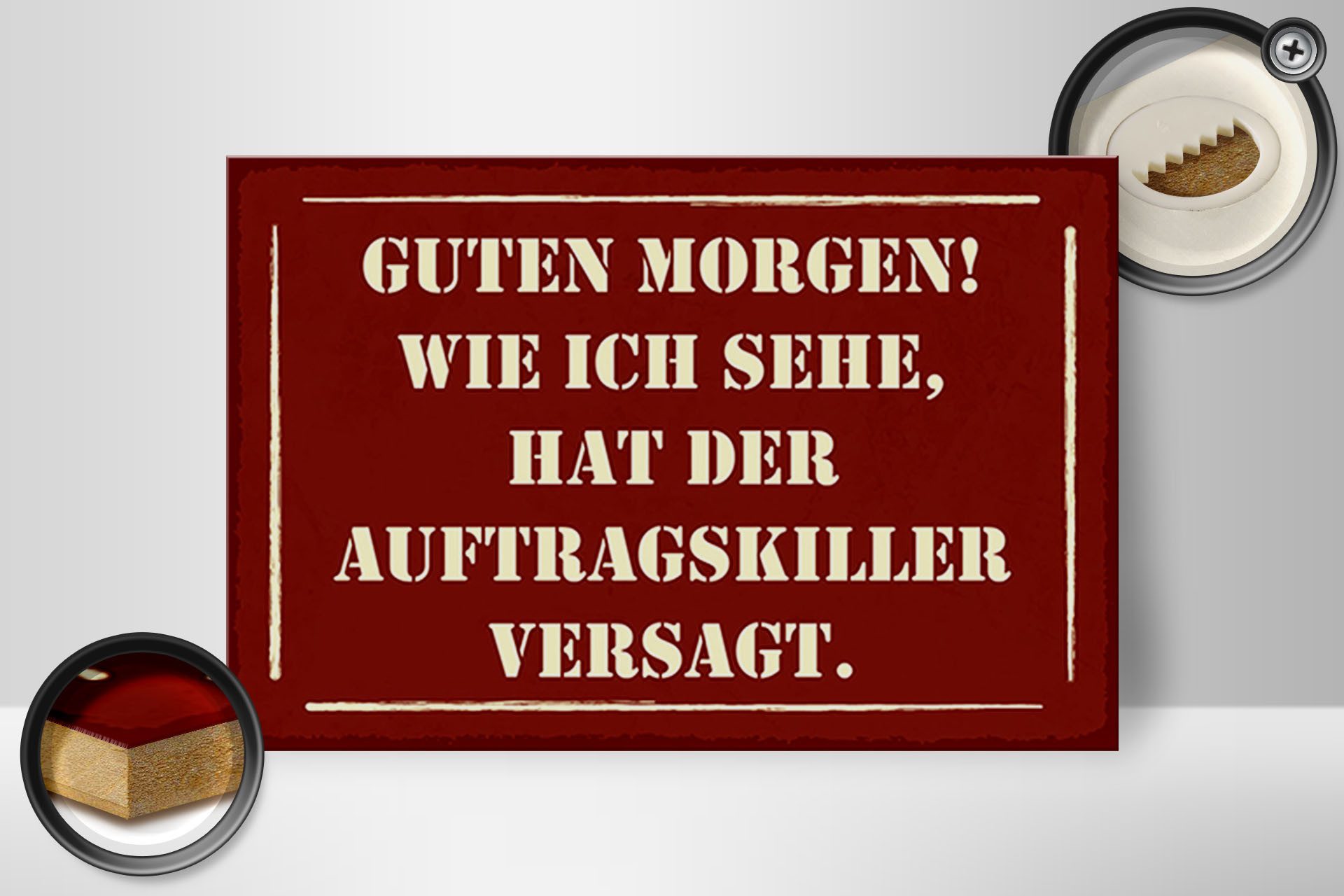 Holzbild Spruch 30x20cm Morgen Auftragskiller versagt