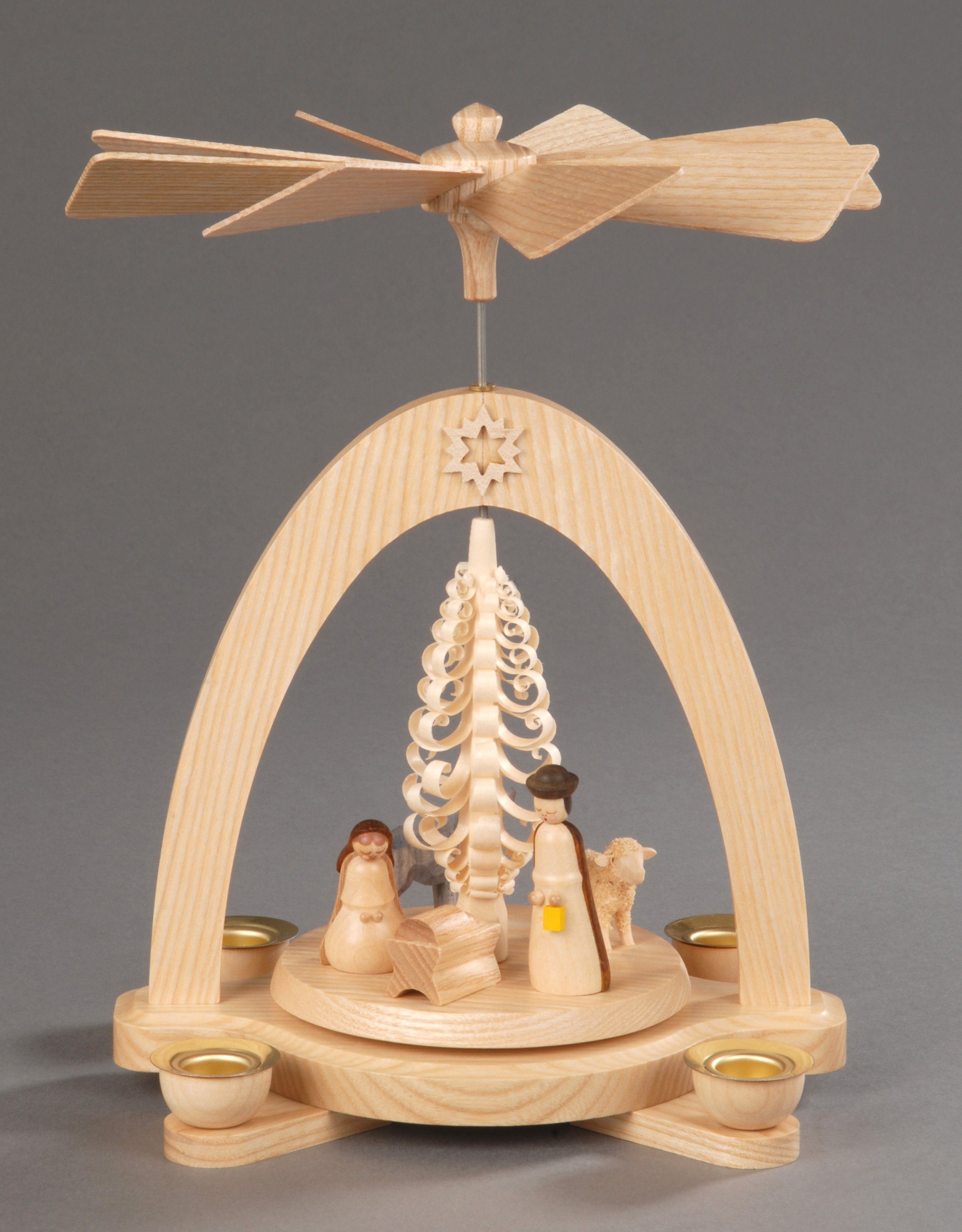 Albin Preissler Weihnachtspyramide Christi Geburt, Handwerkskunst aus dem Erzgebirge, Höhe ca. 20 cm, Weihnachtsdeko aus Holz