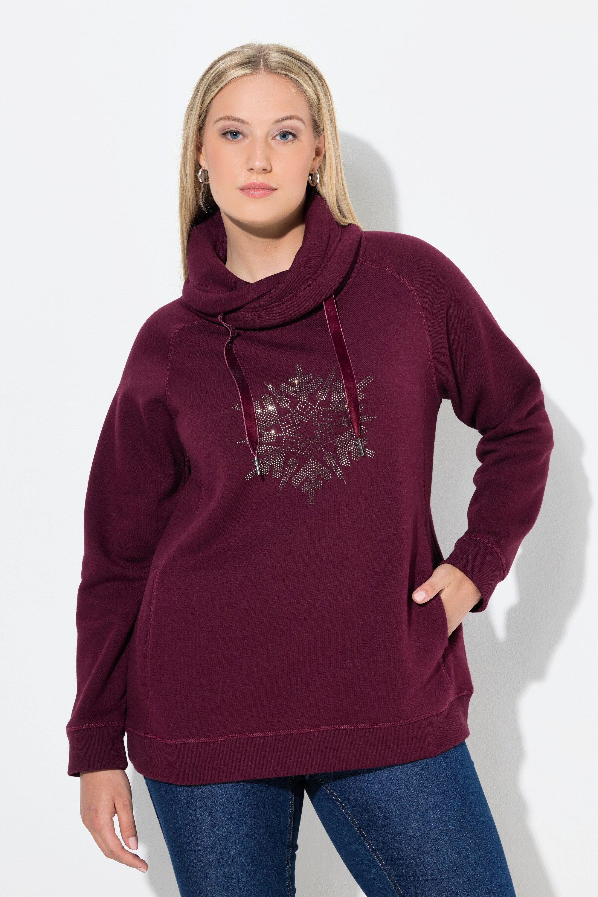 Ulla Popken Sweatshirt Sweatshirt Schneeflocke Stehkragen Langarm