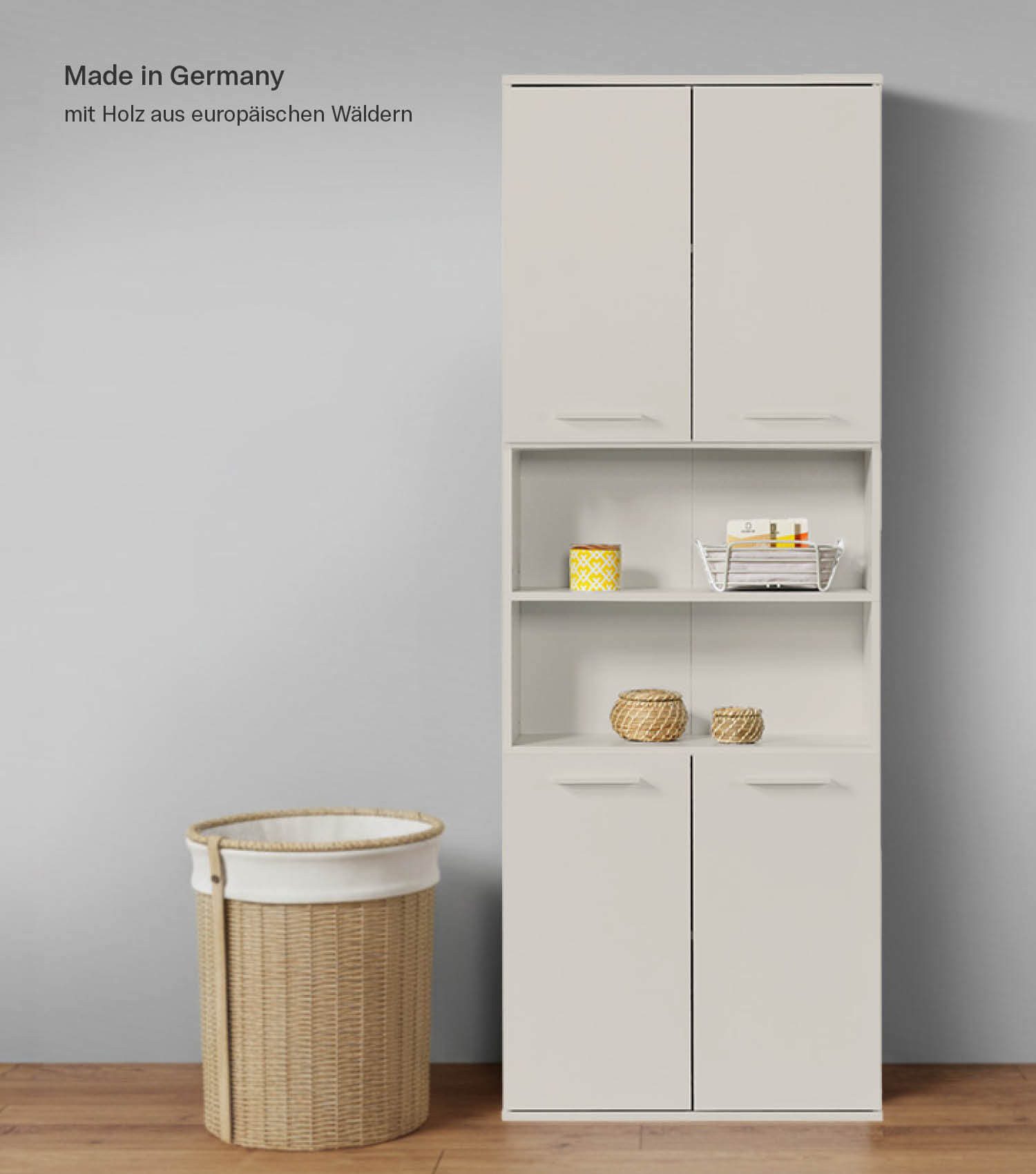 mokebo Hochschrank Der Kapitän (180x33x34 cm, in Kaschmir, mit 5 Einlegeböden) hoher Badschrank, Badezimmerschrank, Badregal in Beige Grau