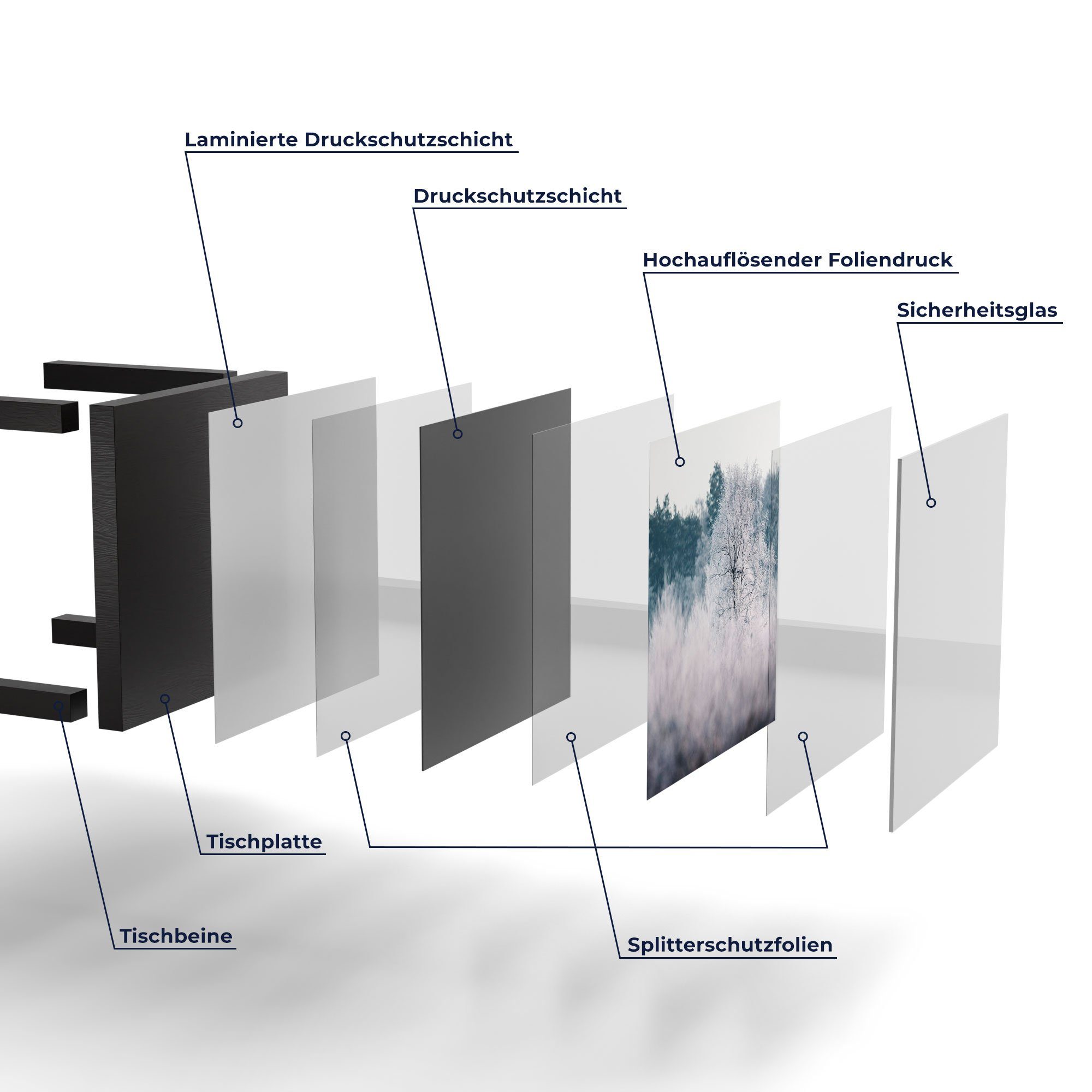 im DEQORI modern Glas Beistelltisch Schwarz 'Eisiger Glastisch Wald', Couchtisch Morgen