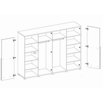 MOEBLO Drehtürenschrank MALEZJA (mit Spiegel, Kleiderschrank 4-türig Schrank Garderobe Schlafzimmer) (H x B x T):203x200x65cm