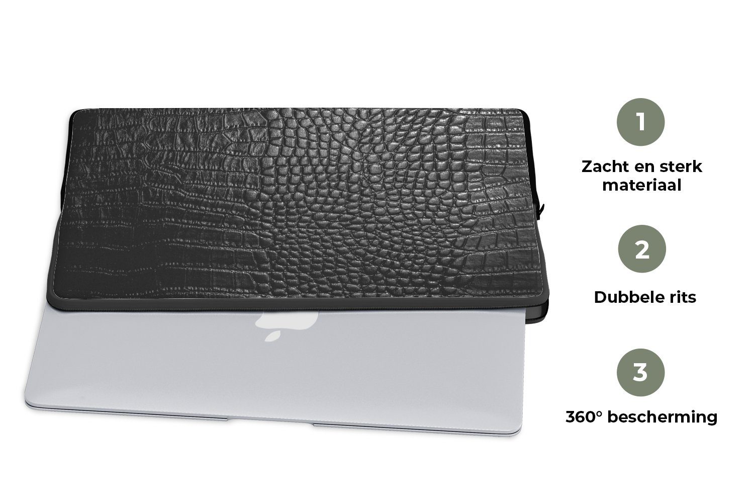 MuchoWow Laptop-Hülle Leder - Textur - Schwarz - Grau 14 Zoll, Schutzhülle für Laptop, Schutz gegen Kratzern, Laptoptasche – Bild 4 von 5