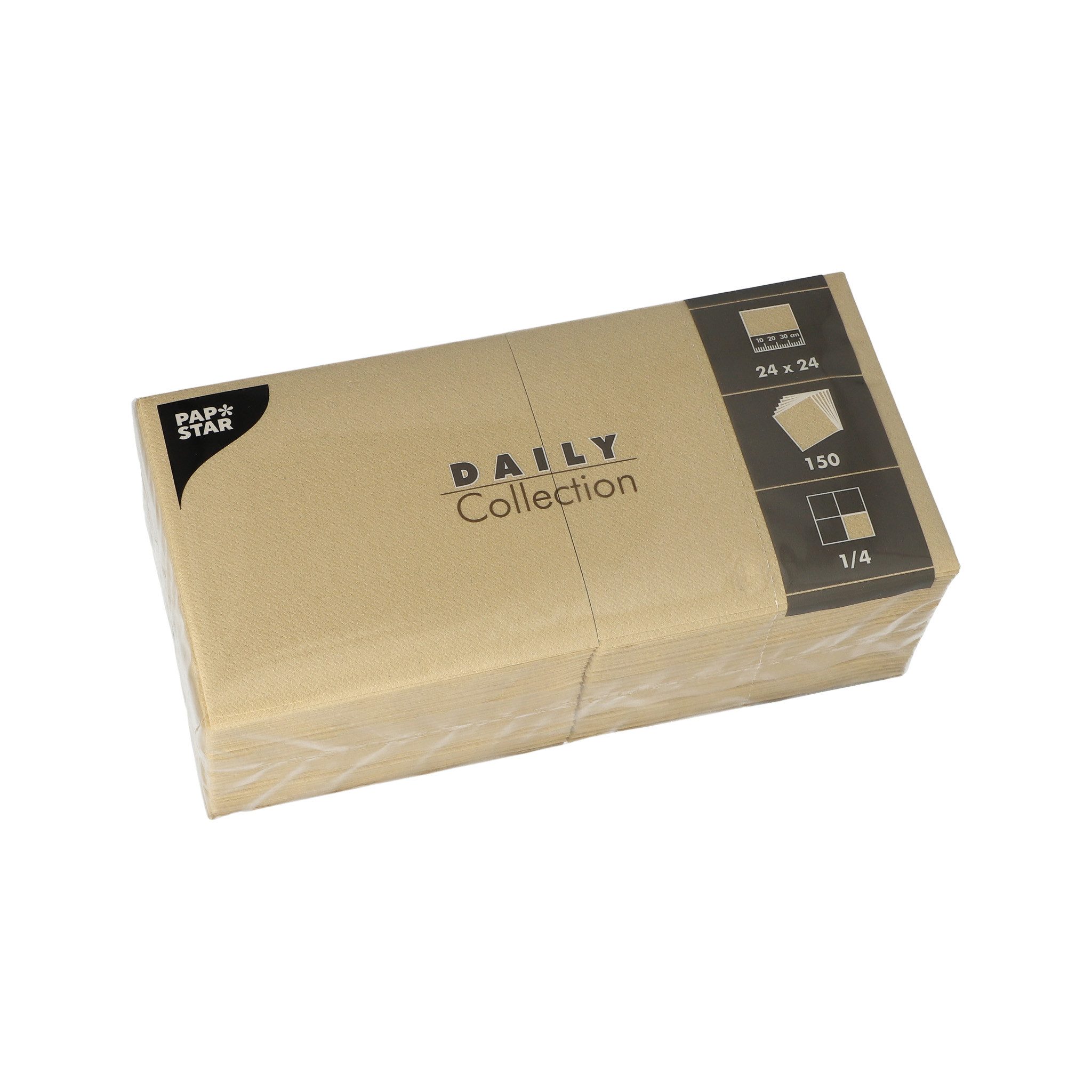 PAPSTAR Papierserviette, Servietten Papier 24x24cm 2-lagig 1/4-Falz 150 Stk. "DAILY" Serie Sand