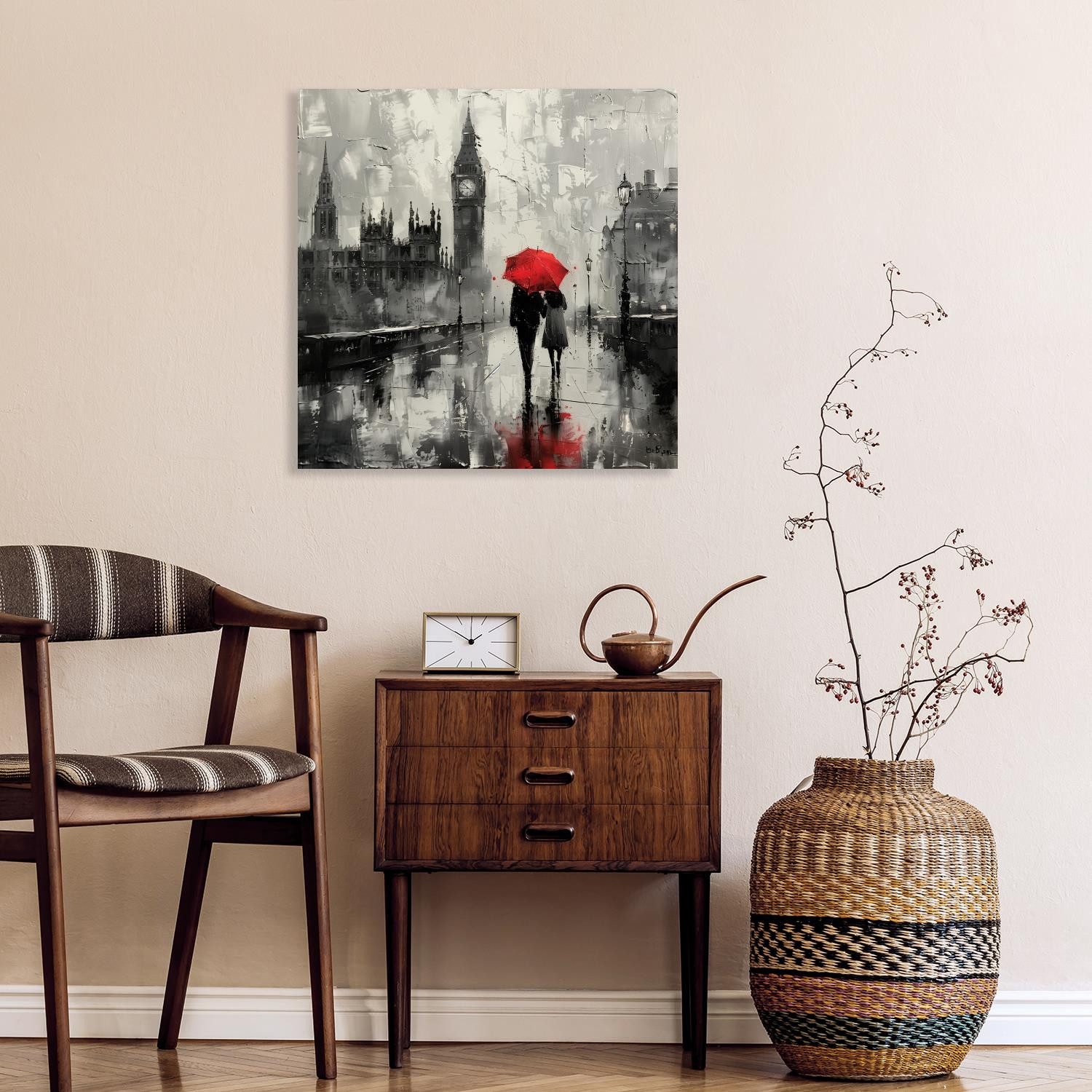 queence Leinwandbild Big Ben bei Regen, Architektonische Elemente, Изображения von Europa, Изображения von Liebespaaren, Brücken, Filmszene, Großbritannien, Jahreszeiten, Paar, Personen, Rain, Romantisch (1 St), Premium-Leinwandstoff, Handarbeit aus Deutschland