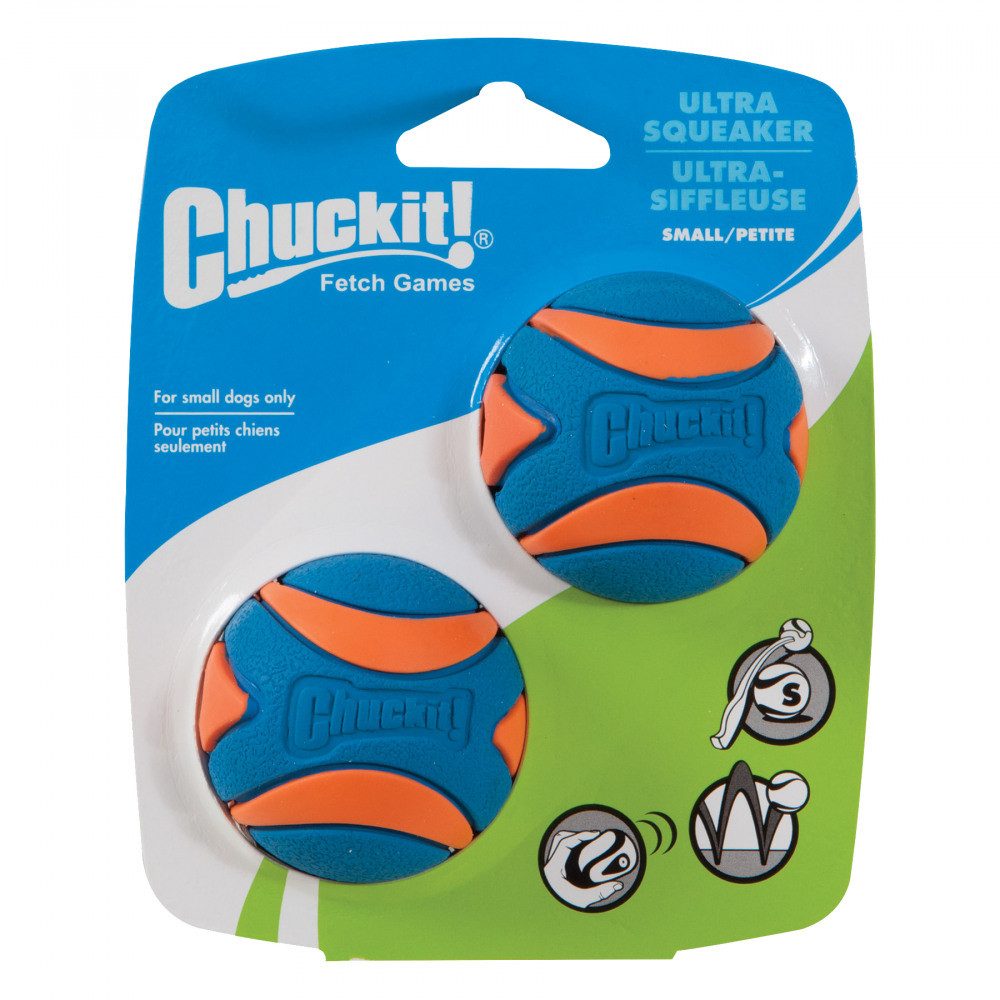 Chuckit Tierball Chuckit Ultra Squeaker Ball S, Gummi, (2-tlg) Spaß für kleine Hunde