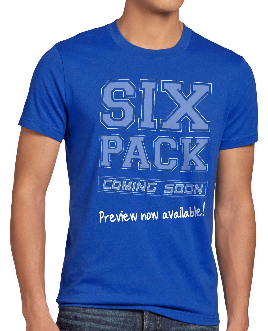 Sixpack Spruchshirt bauch Spruch T-Shirt Fun bier Funshirt Herren coming sprüche Print-Shirt blau style3