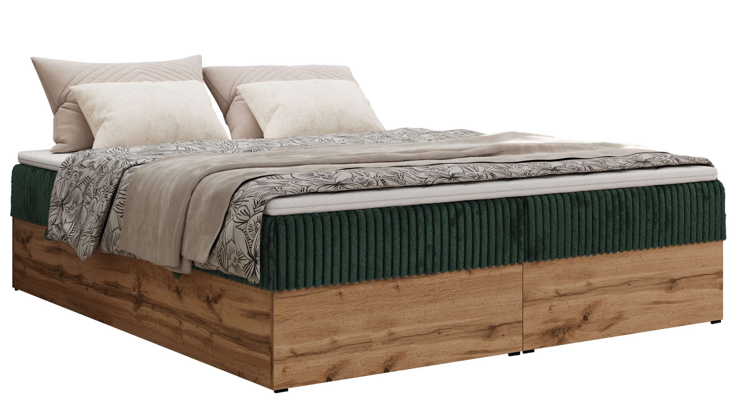 MKS MÖBEL Boxspringbett WOOD ZERO (Set, Bett, Polsterbett mit integrierten Matratzen, 2 Bettkästen, H3/H4), Topper T25 oder Visco optional, ohne Kopfteil