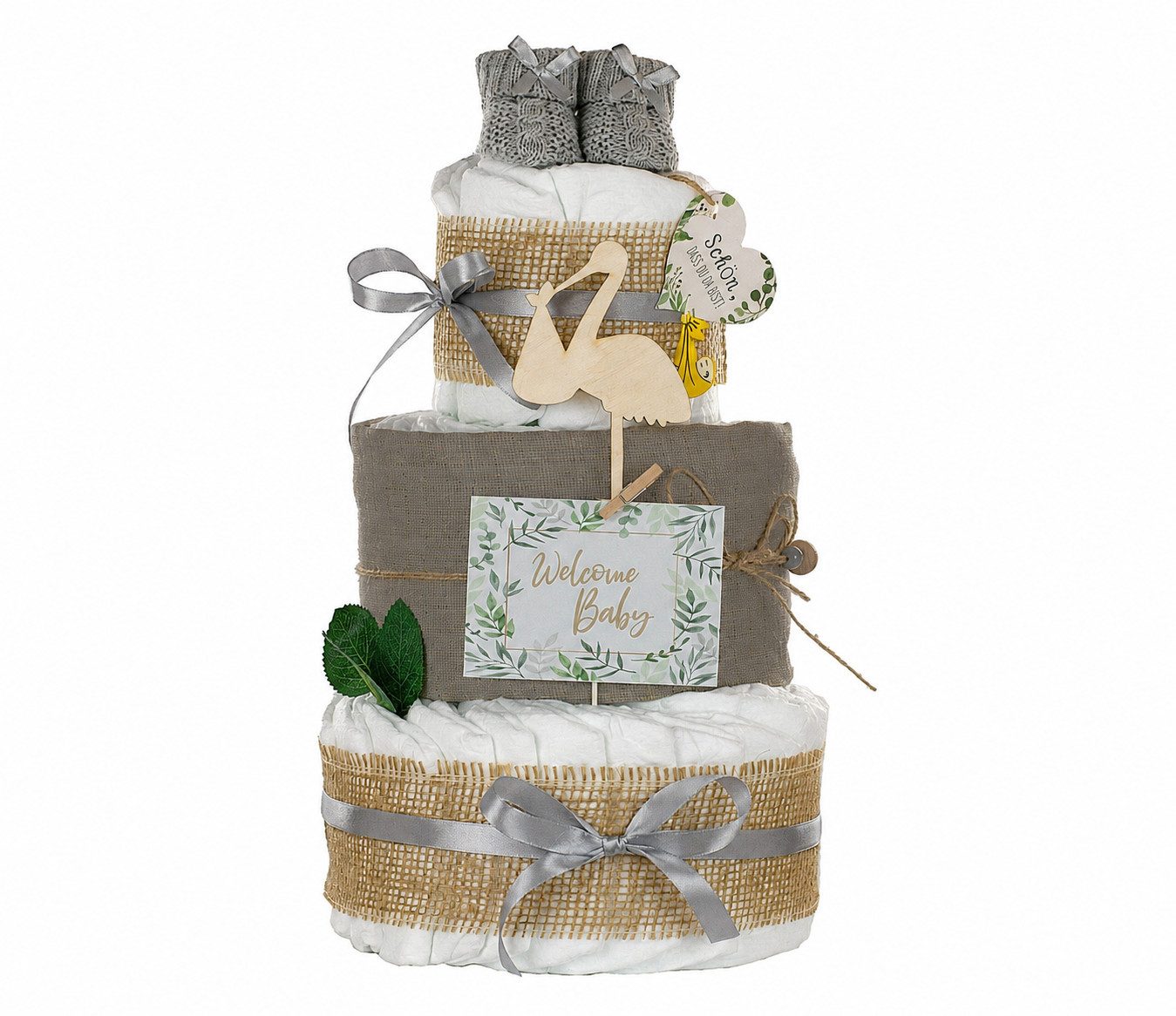 dubistda-WINDELTORTEN- Neugeborenen-Geschenkset Windeltorte Storch, zur Geburt – Bild 2 von 3