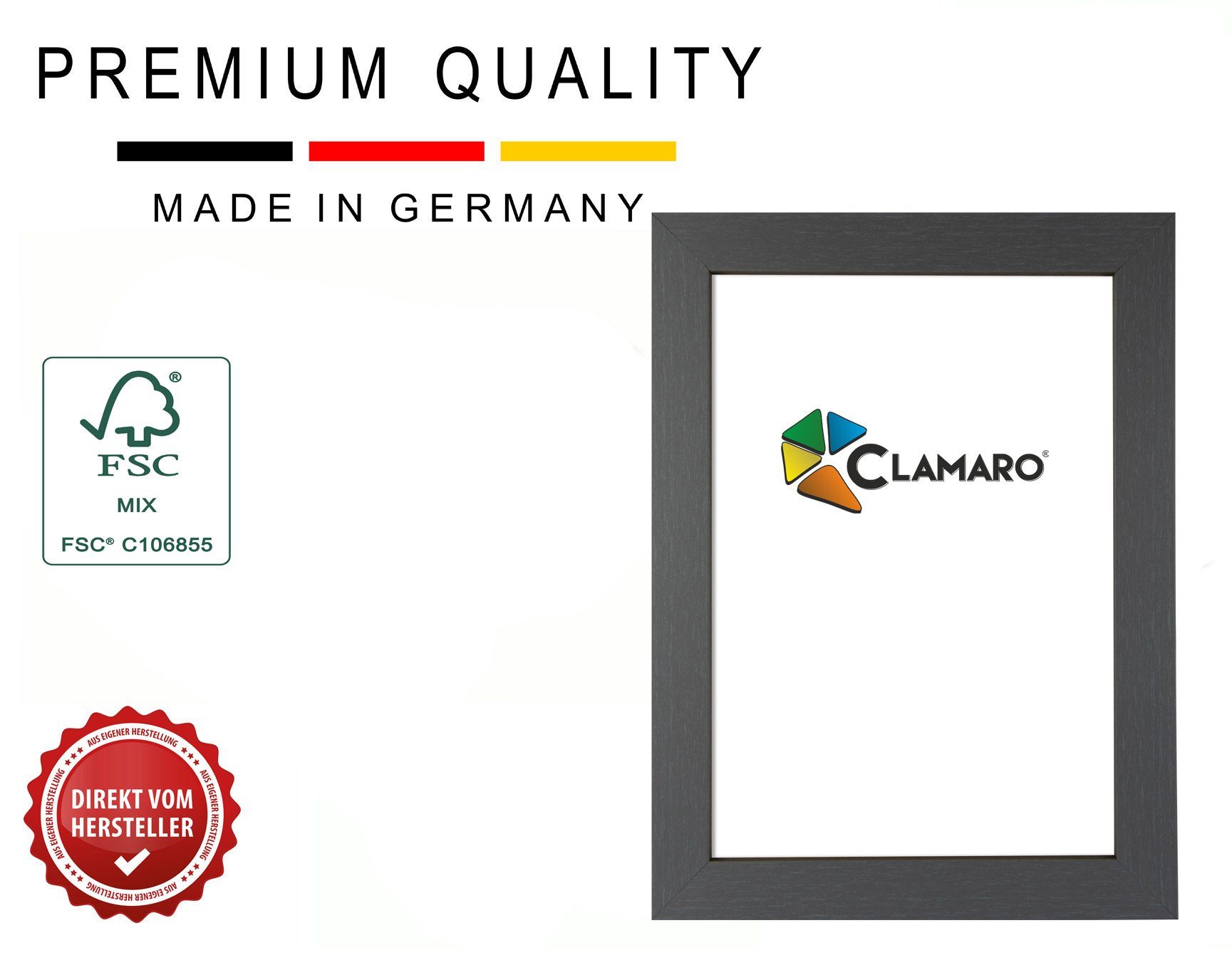 Clamaro Rahmen, Bilderrahmen CLAMARO 'Collage' DIN FSC® Holz MDF Rahmen inkl. Acrylglas, Rückwand und Aufhänger stahlgrau