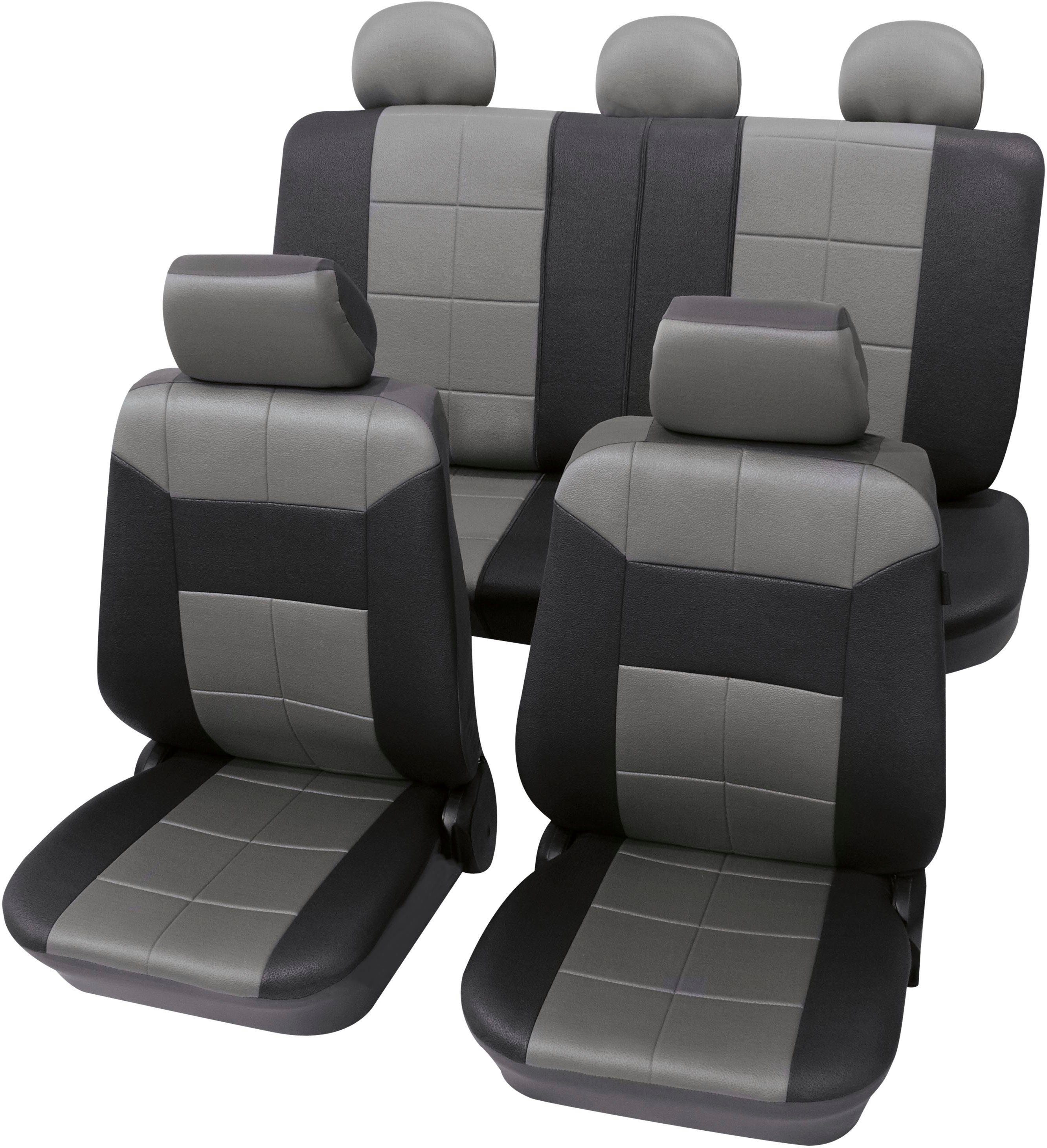 Petex Autositzbezug 17-tlg Set "Dakar", universelle Passform, Geeignet für Fahrzeuge mit/ohne Seitenairbag, SAB 1 Vario Plus grau