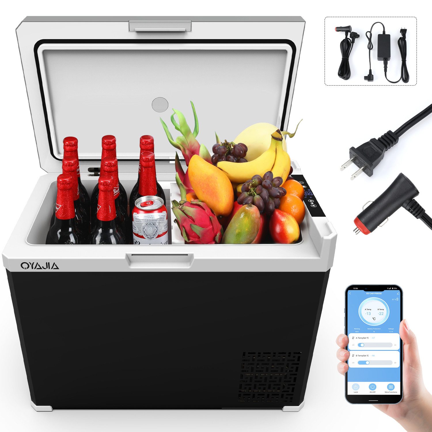 oyajia Kühlbox Kompressor Kühlbox 40L, Kühlbox Auto Mit APP-Steuerung, 12/24V, 40 l, 100-240V Kühlbox Elektrisch, bis -20 °C für Auto, LKW, Boot, Camping