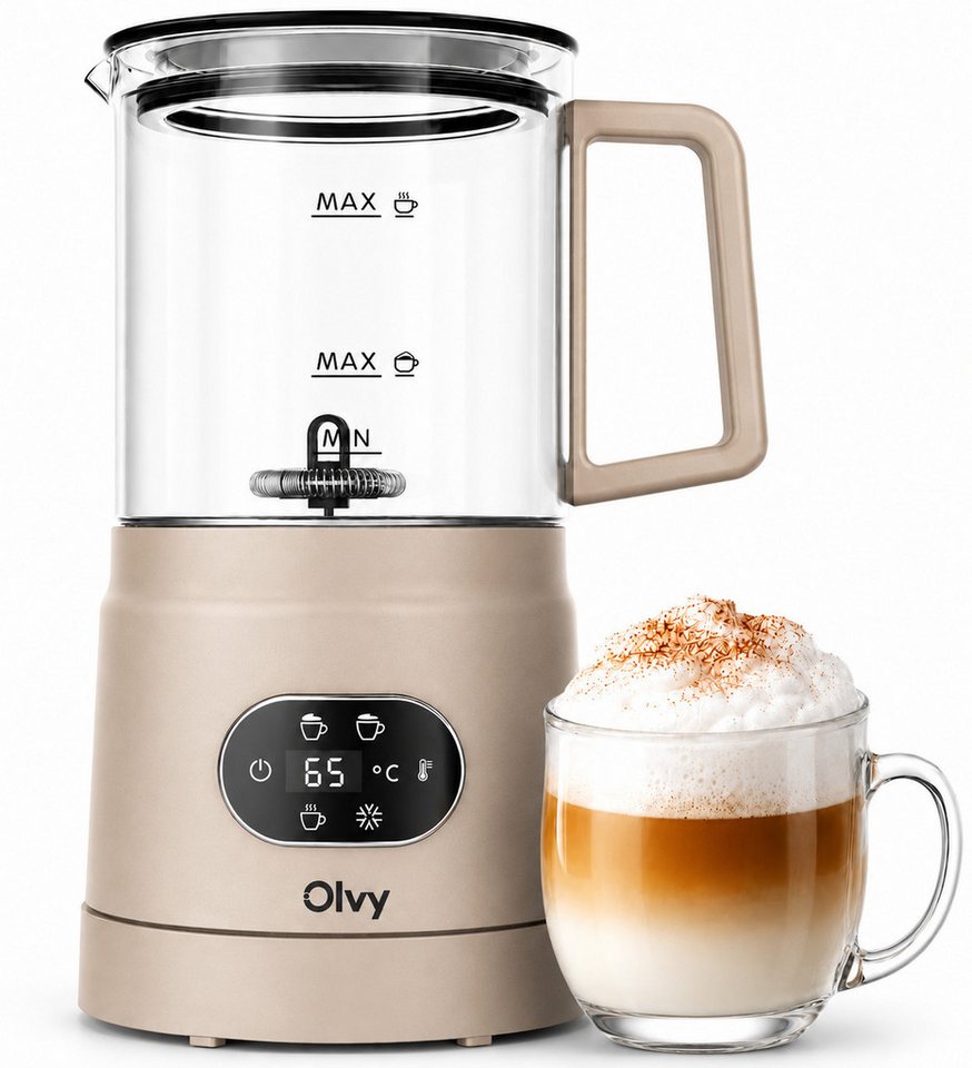 Olvy Milchaufschäumer Olvy Elektrischer Milchaufschäumer aus Glas 4-in-1, 500 W
