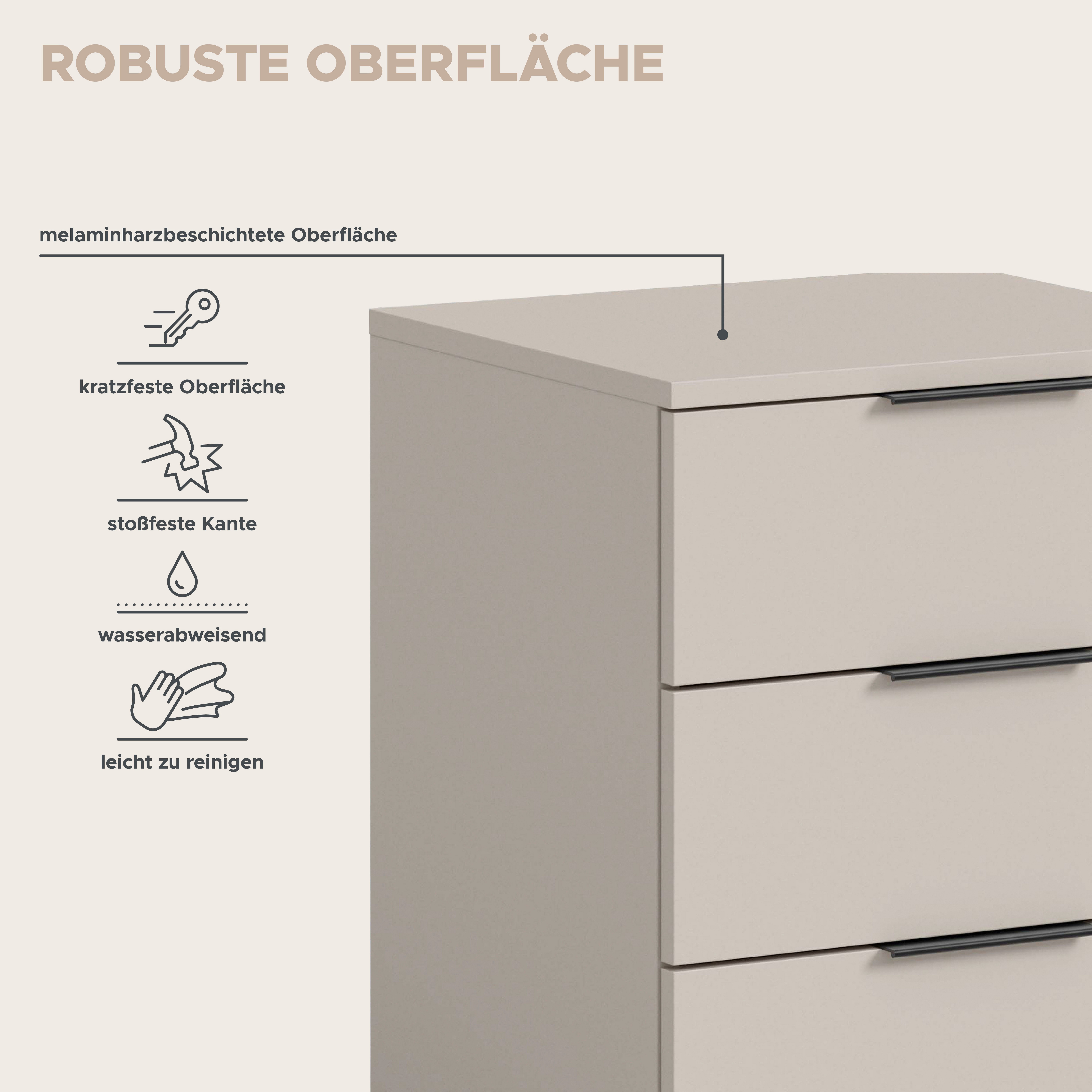 OTTO home Nachtkommode Skarde Nachttisch Beistelltisch Kommode, Breite: 45 cm (1 St), Skarde, Nachtkommode, 3 Schubkästen, kashmir – Bild 4 von 5