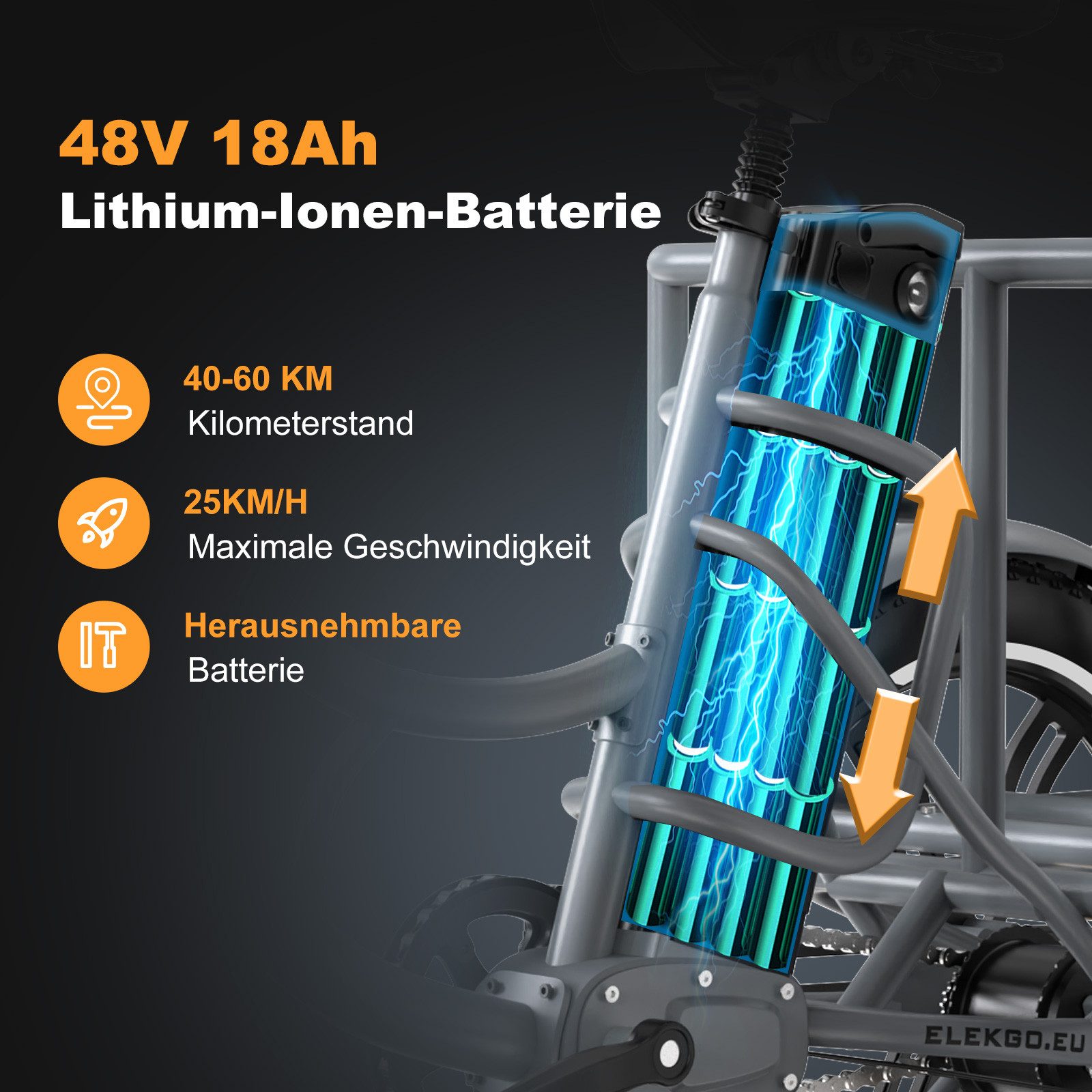 ELEKGO E-Bike Elektrisches Dreirad 20*3,0 zoll E-Dreirad Cargo mit 48V18Ah Akku Lastenfahrrad, 1 Gang, Kettenschaltung, Heckmotor, 864 Wh, Mit Körben vorne und hinten für Erwachsene zwischen 16 und 60 Jahren