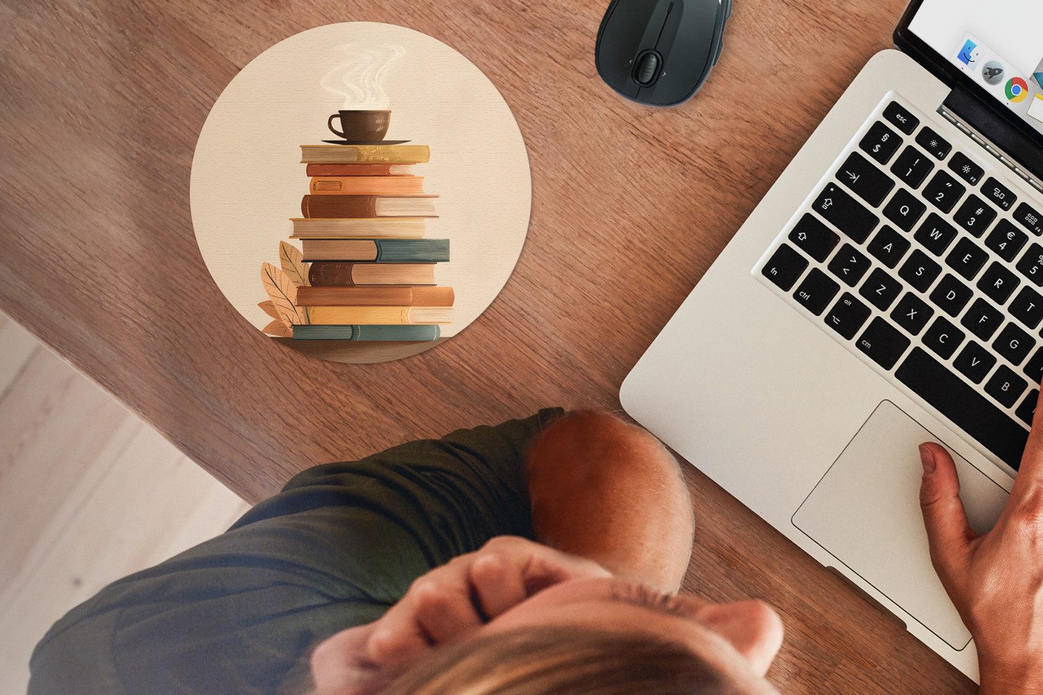 MuchoWow Mauspad Bücher - Turm - Kaffee - Beige (1-St), Büro für Tastatur und Maus, Mousepad Gaming, Rund 20x20 cm – Bild 4 von 5