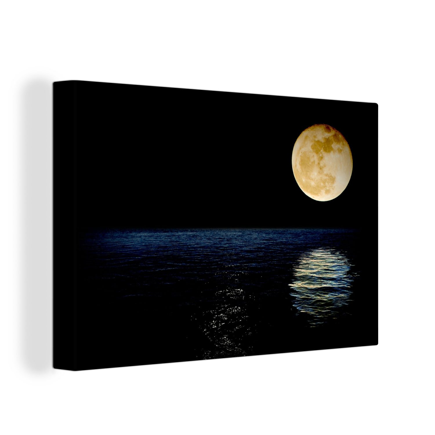 (1 Mond Wandbild Nacht, Leinwandbild Aufhängefertig, St), Leinwandbilder, 30x20 Meer - Wanddeko, cm - OneMillionCanvasses®