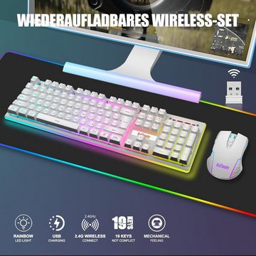 RedThunder LED Hintergrundbeleuchtung Tastatur- und Maus-Set, Kabelloses mit QWERTZ DE-Layout Ergonomisch, Wiederaufladbar