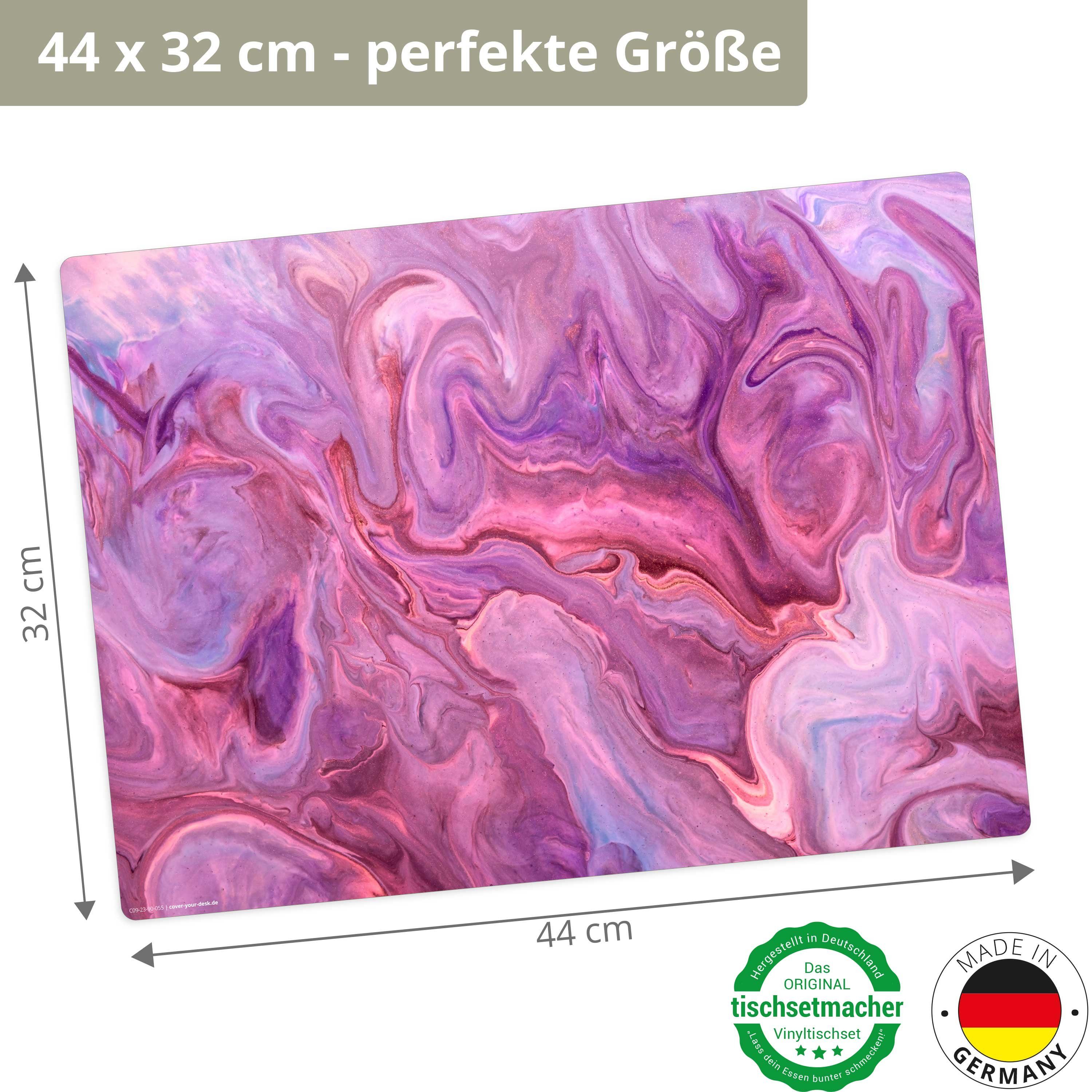 Platzset, Tischset, Platzset erstklassigem cm (aus x 4-St., Farbspiel Germany rot abwaschbar Tischsetmacher, mit rutschfeste in (Kunststoff - 32 Tischdekoration), 44 und pink, Lila Made BPA-frei), - – 4, Vinyl