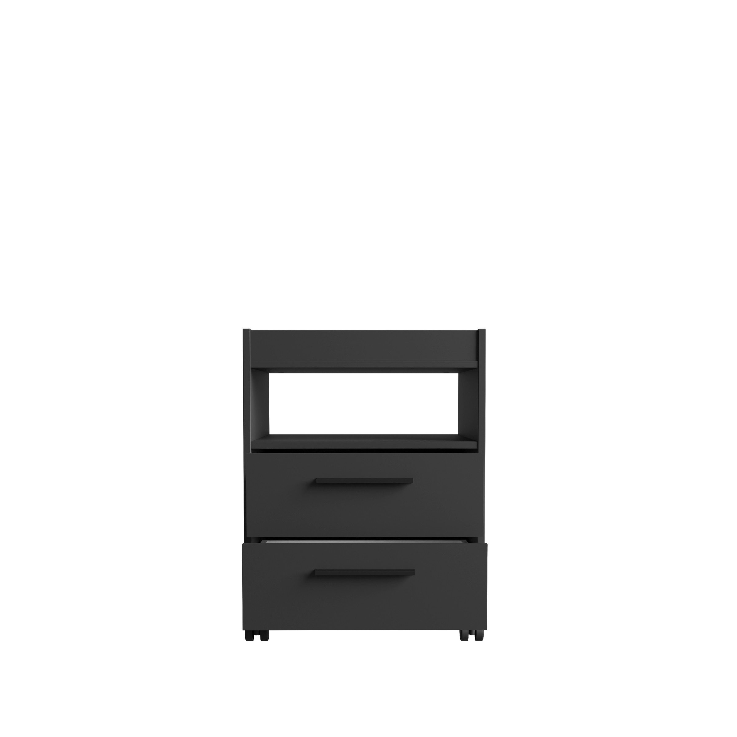 freiraum Rollcontainer TEZAUR, 2 Schübe, 1 Fach, Rollen, schwarz matt - 48,4x63x42cm (B/H/T)
