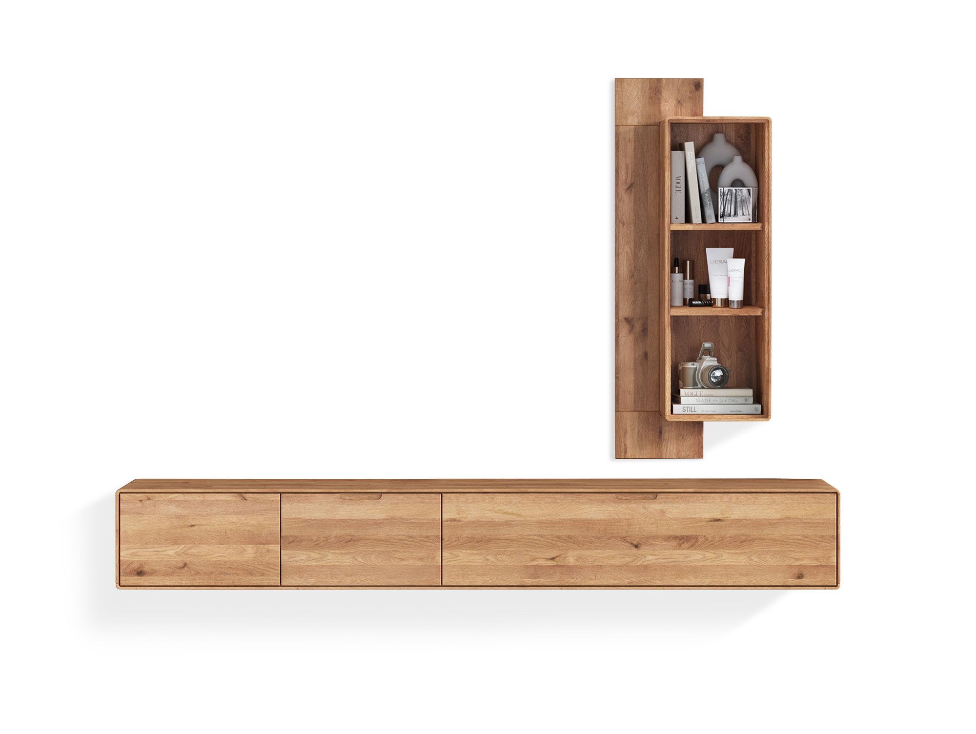 Moebel-Eins Wohnzimmer-Set, ANDINO Wohnkombination II, Material Massivholz, Wildeiche geölt