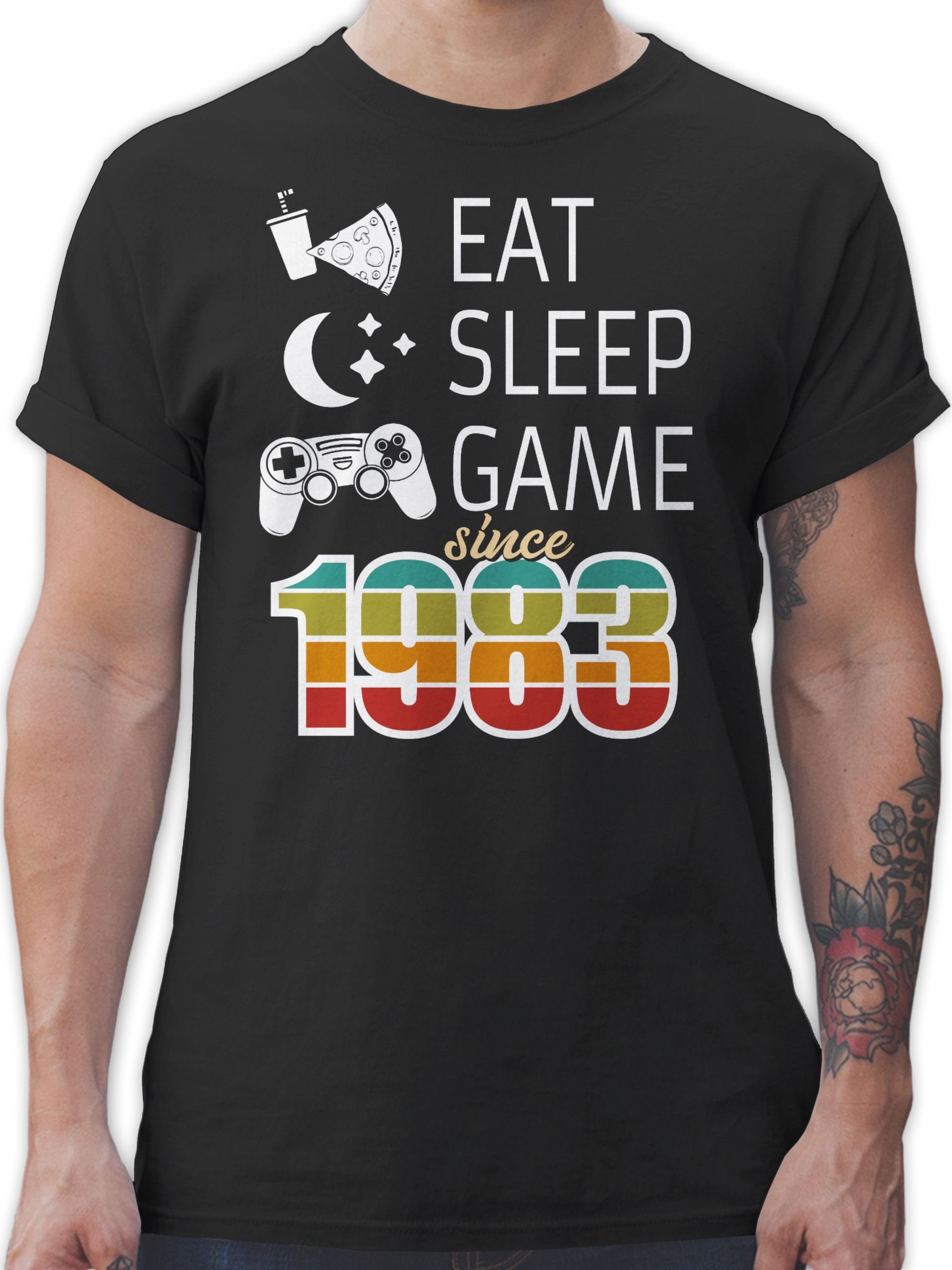 Shirtracer T-Shirt Eat sleep Game since 1983 bunt 40. Geburtstag 01 Schwarz