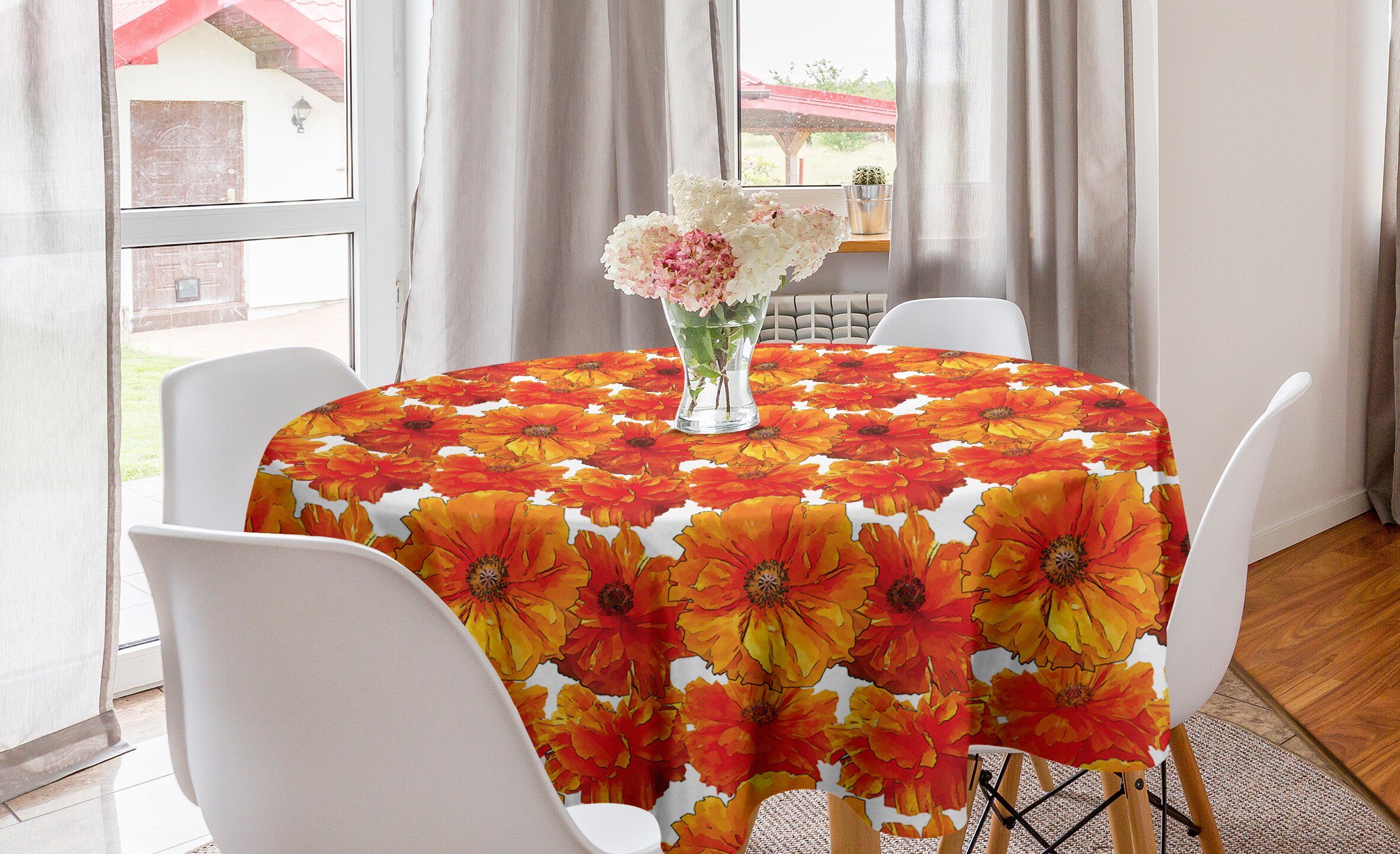für Küche Esszimmer Abdeckung Tischdecke Tischdecke Mohn Dekoration, Kreis Abakuhaus Handfarben-Stil-Blüten