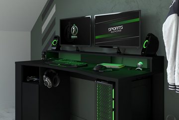 Parisot Gamingtisch Gaming (Komplett Set, 2-St., Komplett Set), LED Beleuchtung, Aufhängung für Kopfhörer