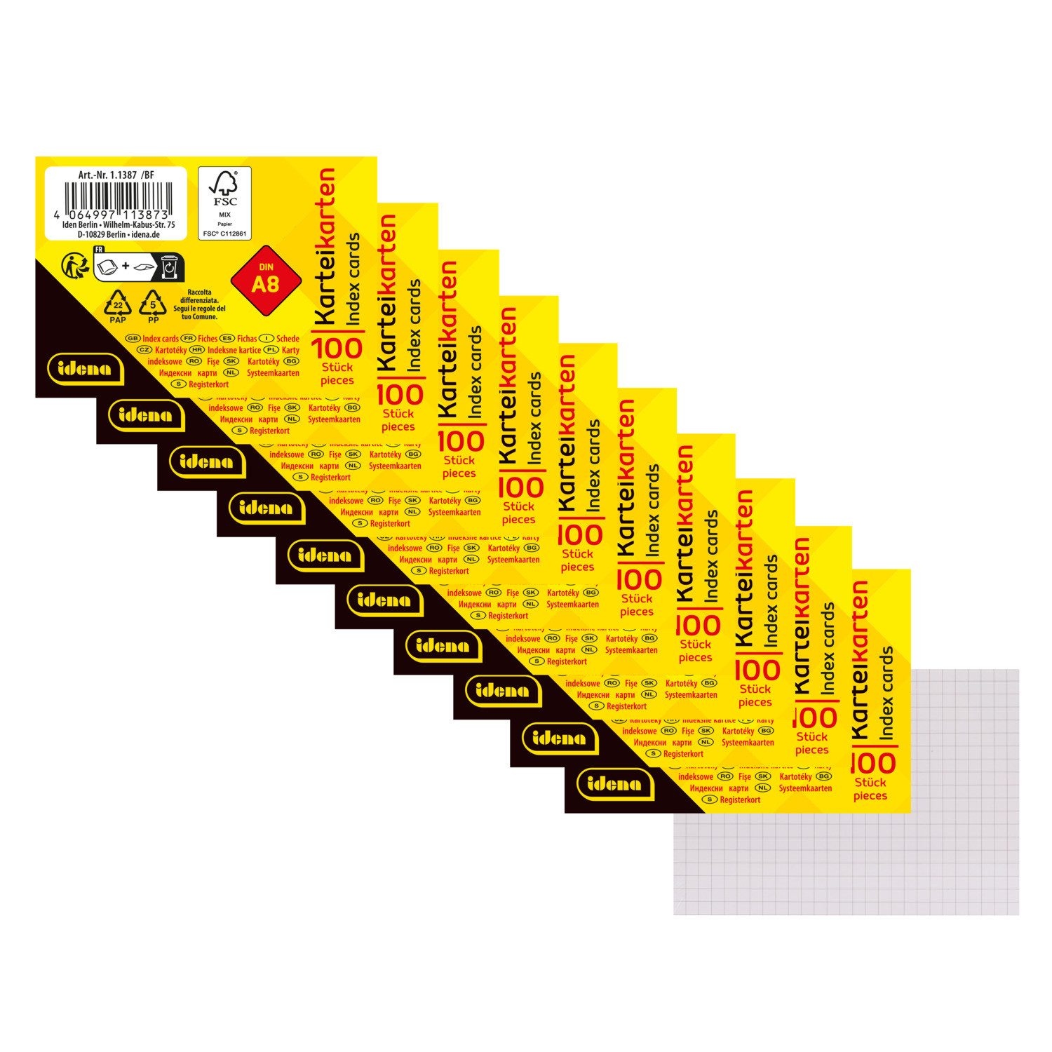 Idena Karteikarten Idena 90361 Bundle Karteikarten kariert 180g/m² weiß DIN A8 100er 10