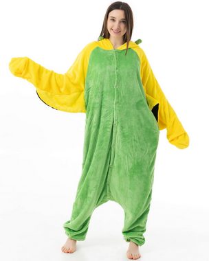 Katara Partyanzug Bauernhoftiere Jumpsuit Kostüm für Erwachsene S-XL, Karneval, Kigurumi - Wellensittich Papagei gelb-grün L (165-175cm)
