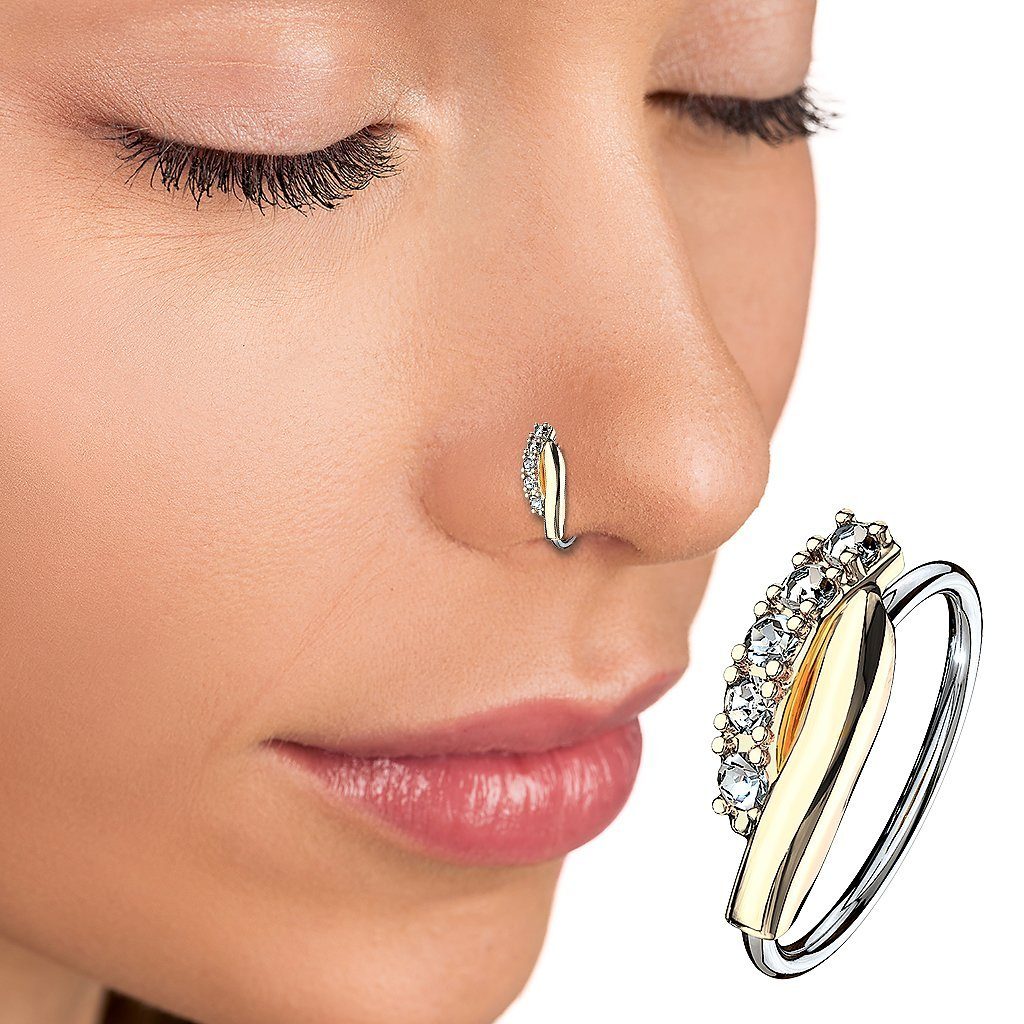 Taffstyle Nasenpiercing Helix Tragus Ohr Piercing Biegbar filigraner Ring mit Kristallen, Ring Zirkonia Glitzer Kristallen Septum Nase Lippe Nasenring Knorpel