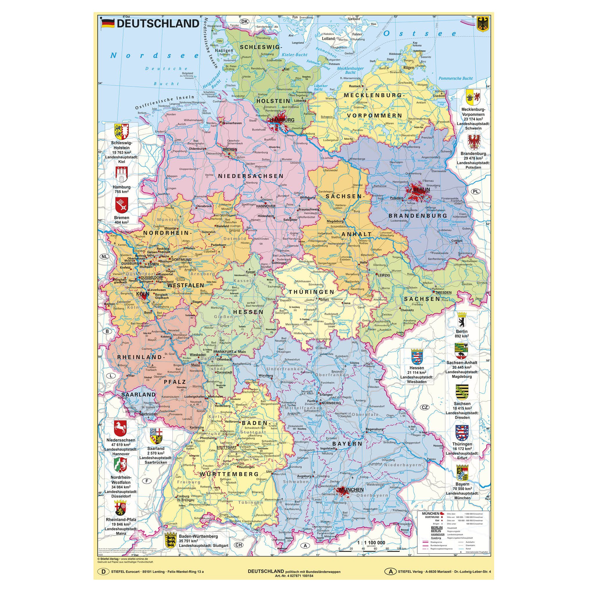 STIEFEL Poster Deutschland politisch mit Bundesländerwappen günstig online kaufen