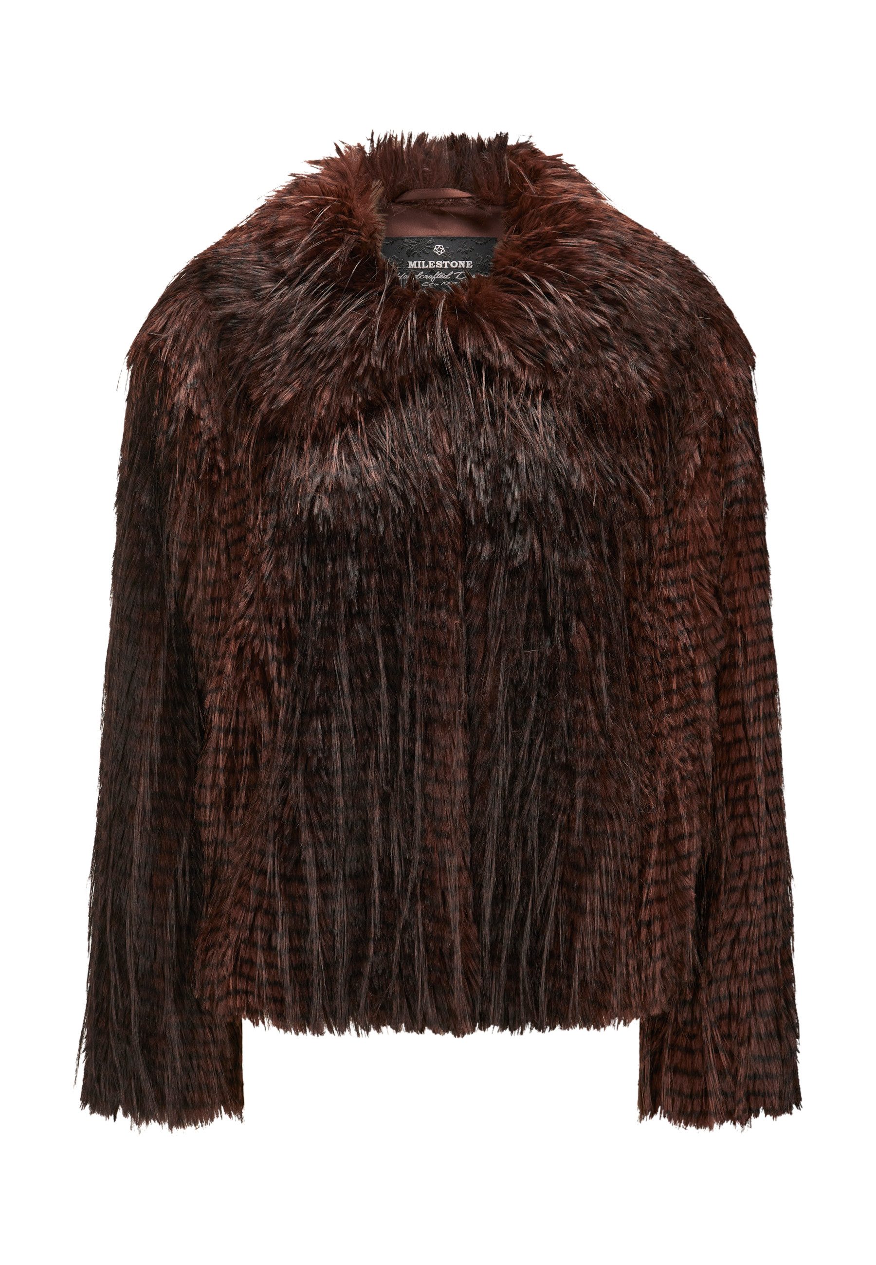 Milestone Fellimitatjacke MSNelly Zweifarbiger Feder-Look aus langhaarigem Kunstpelz mit Satinfutter