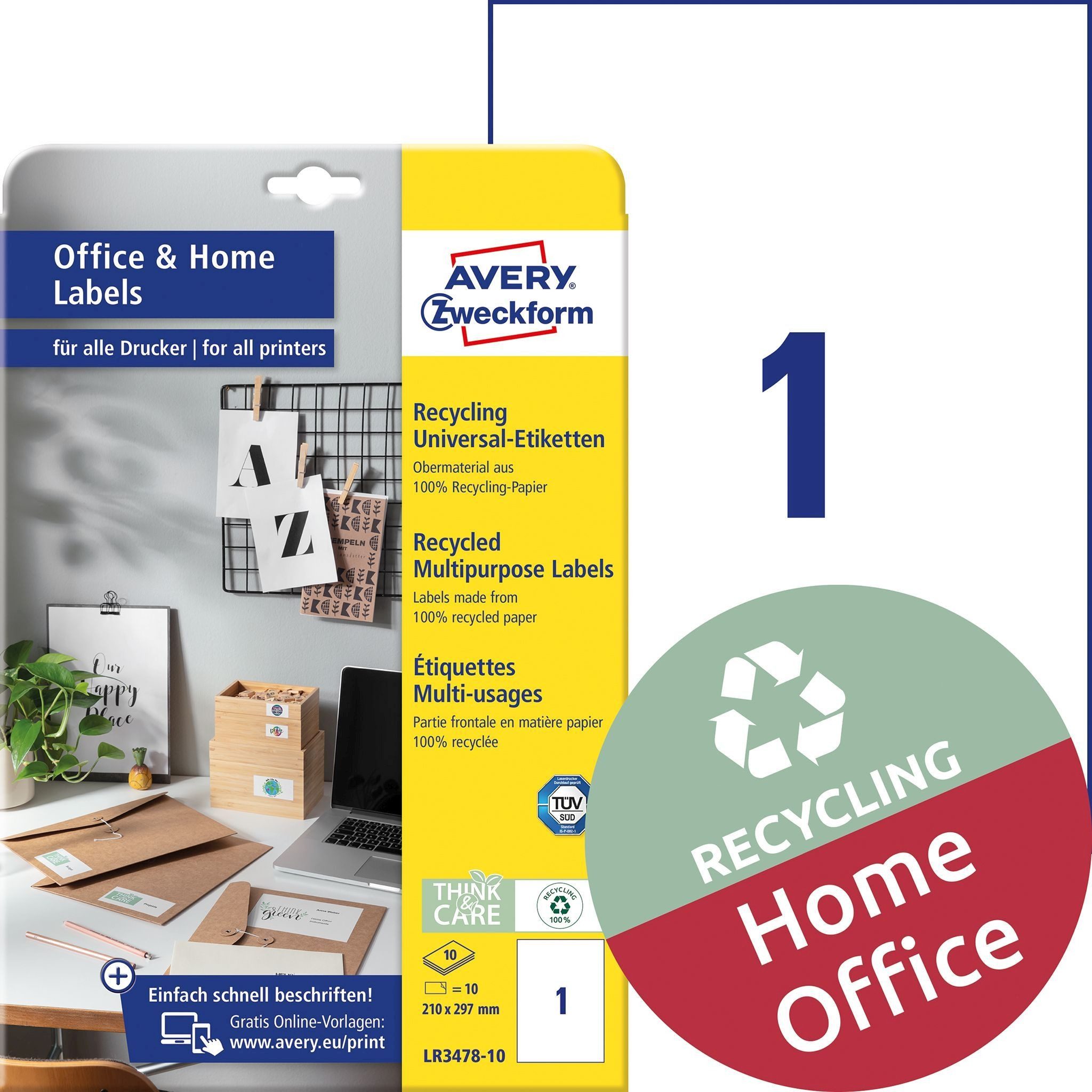 Avery Zweckform Etiketten Universal-Etiketten Inkjet/Laser/Kopier 210x297mm weiß VE=10 Stück
