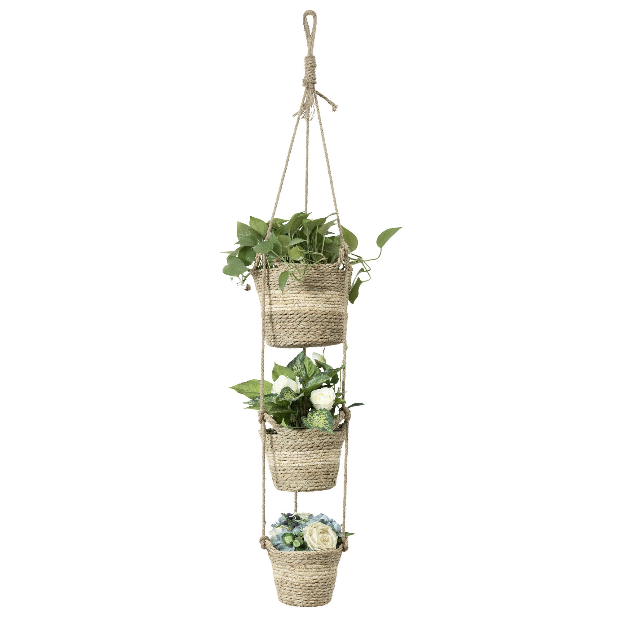 Navaris Übertopf Blumentopf Boho Stil - Blumenübertopf geflochten - Korb Pflanzentopf (1 St), Seegras Korb Übertopf Set - 3 Größen (S/M/L) mit Jute Seil