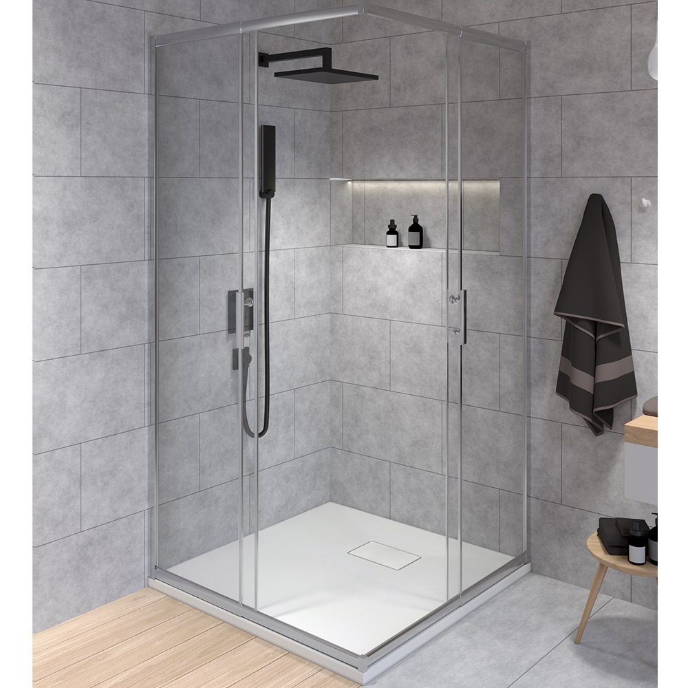 KOLMAN Komplettdusche VIDAR Weiß & Duschkabine Quadratisch HELA Chrom 80x80 190 cm, BxT: 80x80 cm, Transparentes Glas