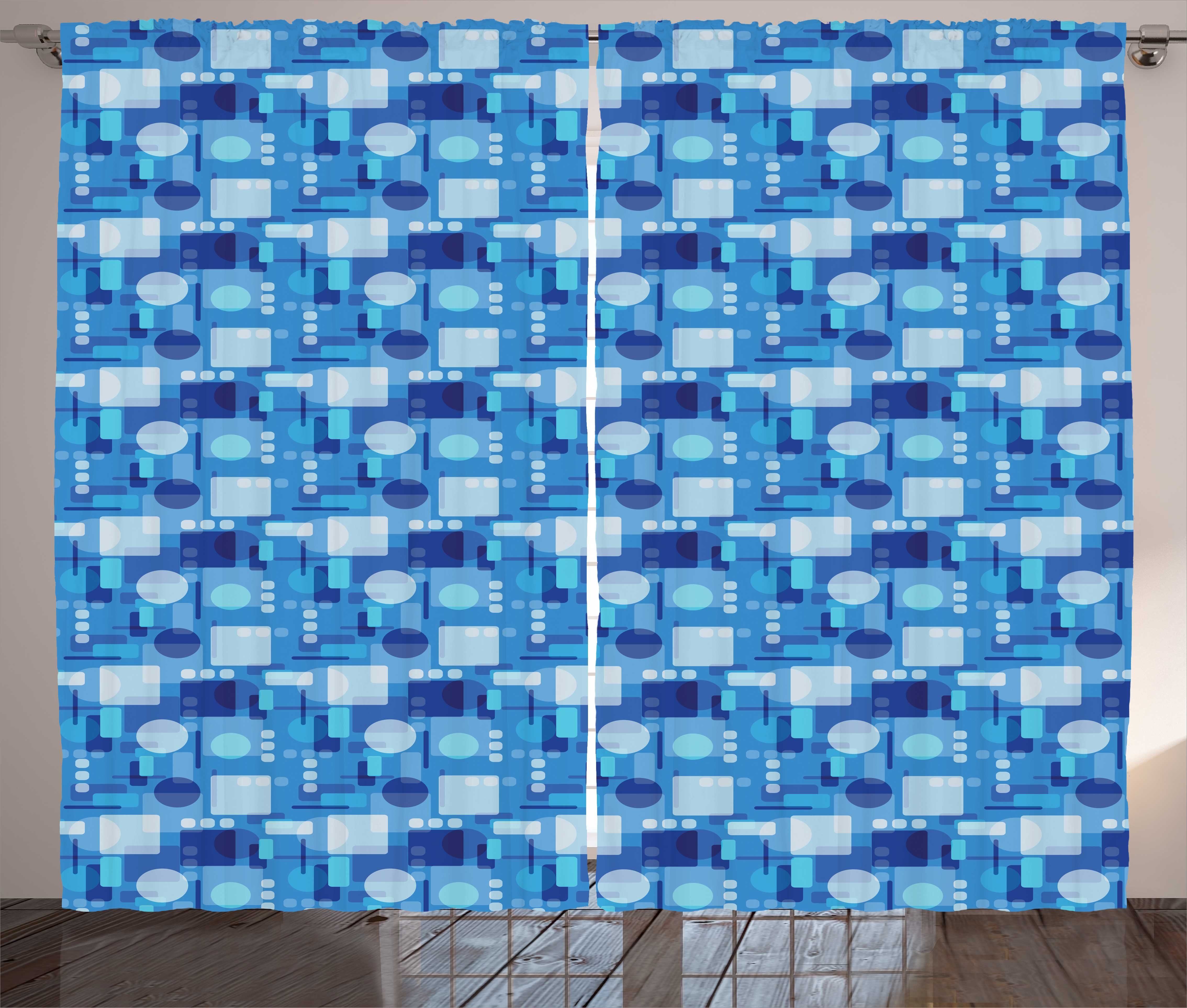 Gardine Schlafzimmer Kräuselband Vorhang mit Schlaufen und Haken, Abakuhaus, Blau Abstrakte Geometrische Motive