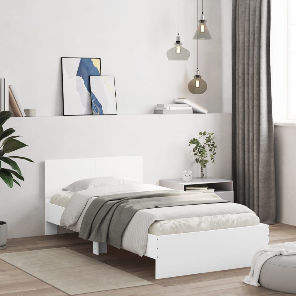 furnicato Bettgestell Weißes aus Holzwerkstoff mit Kopfteil 203x104x70 cm (1-tlg), Schlafmöbel mit Sperrholzlatten für stabile Matratzenlage und Halt